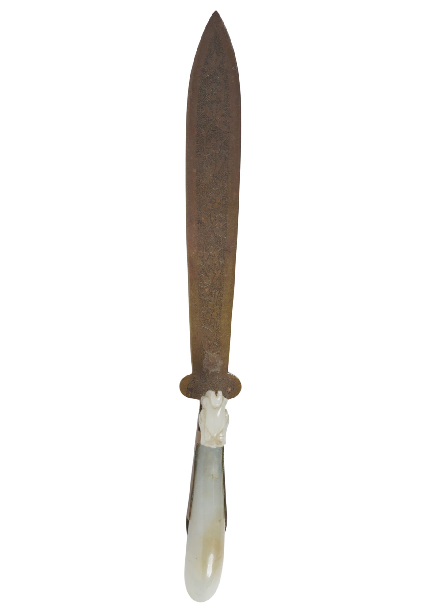 A Chinese Jade Belt Hook Mounted as a Letter Opener