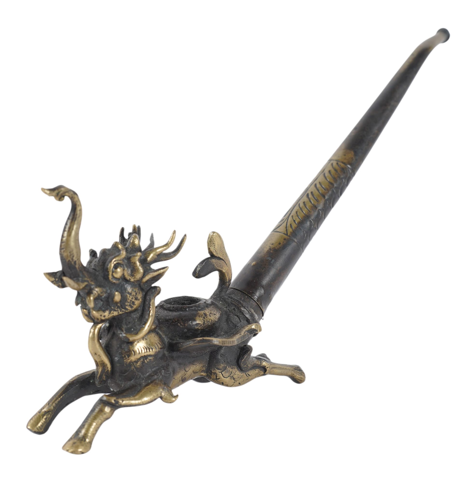 An Asian Bronze Creature Form Smoking Pipe