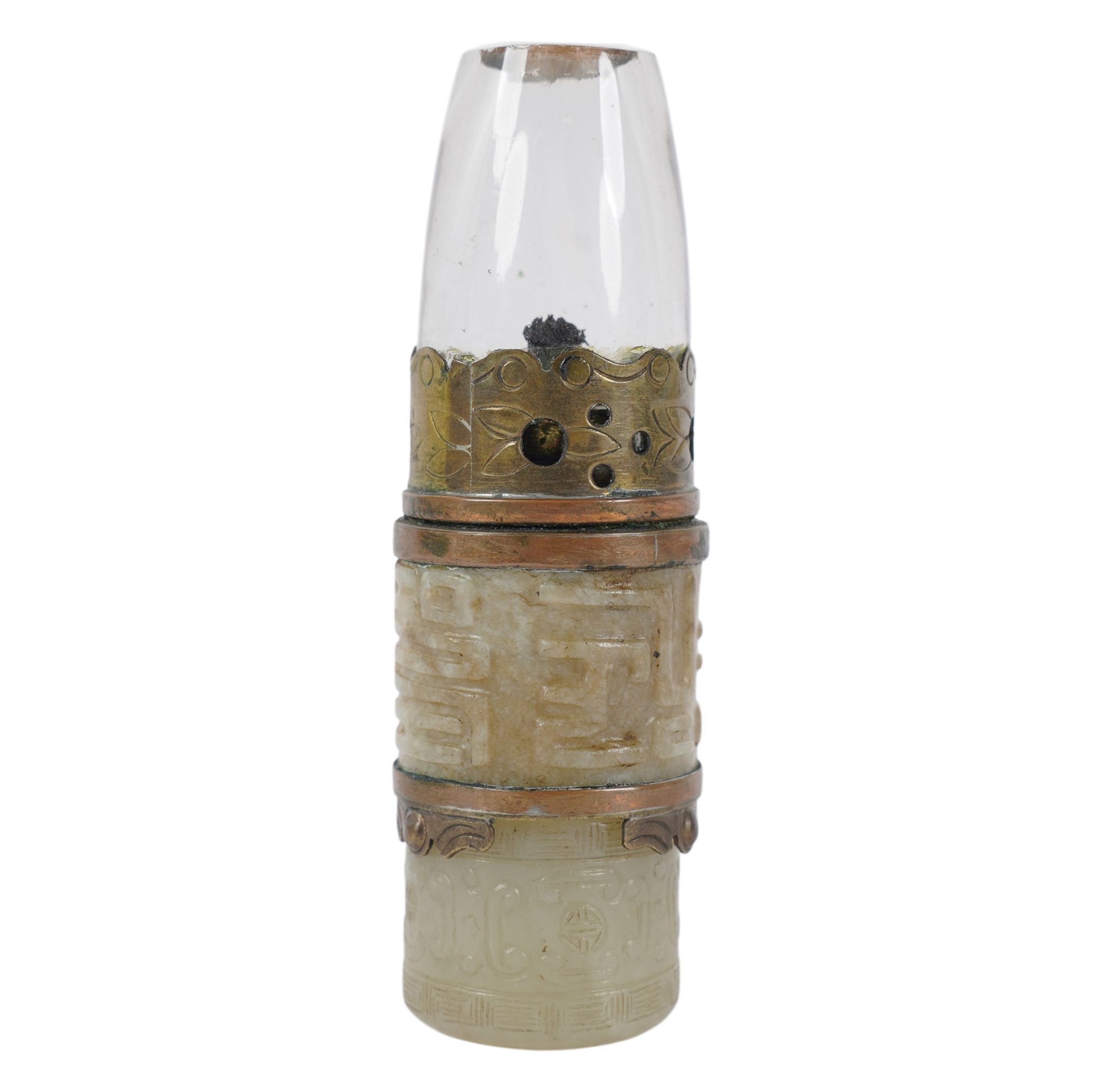 A Chinese Carved Jade Archer Ring and Opium Lamp