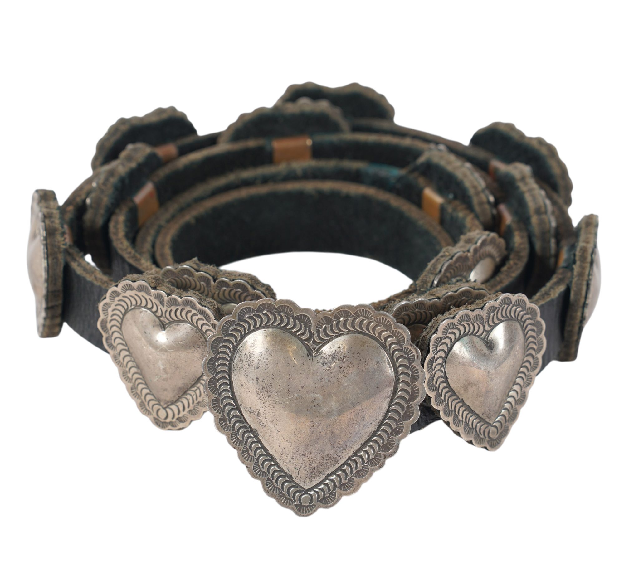 A Signed Sterling Silver and Leather Navajo Concho Belt