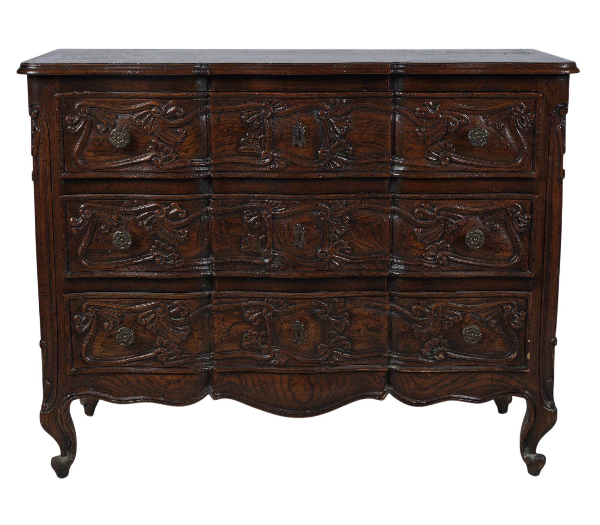 Carved Wood Three Drawer Chest