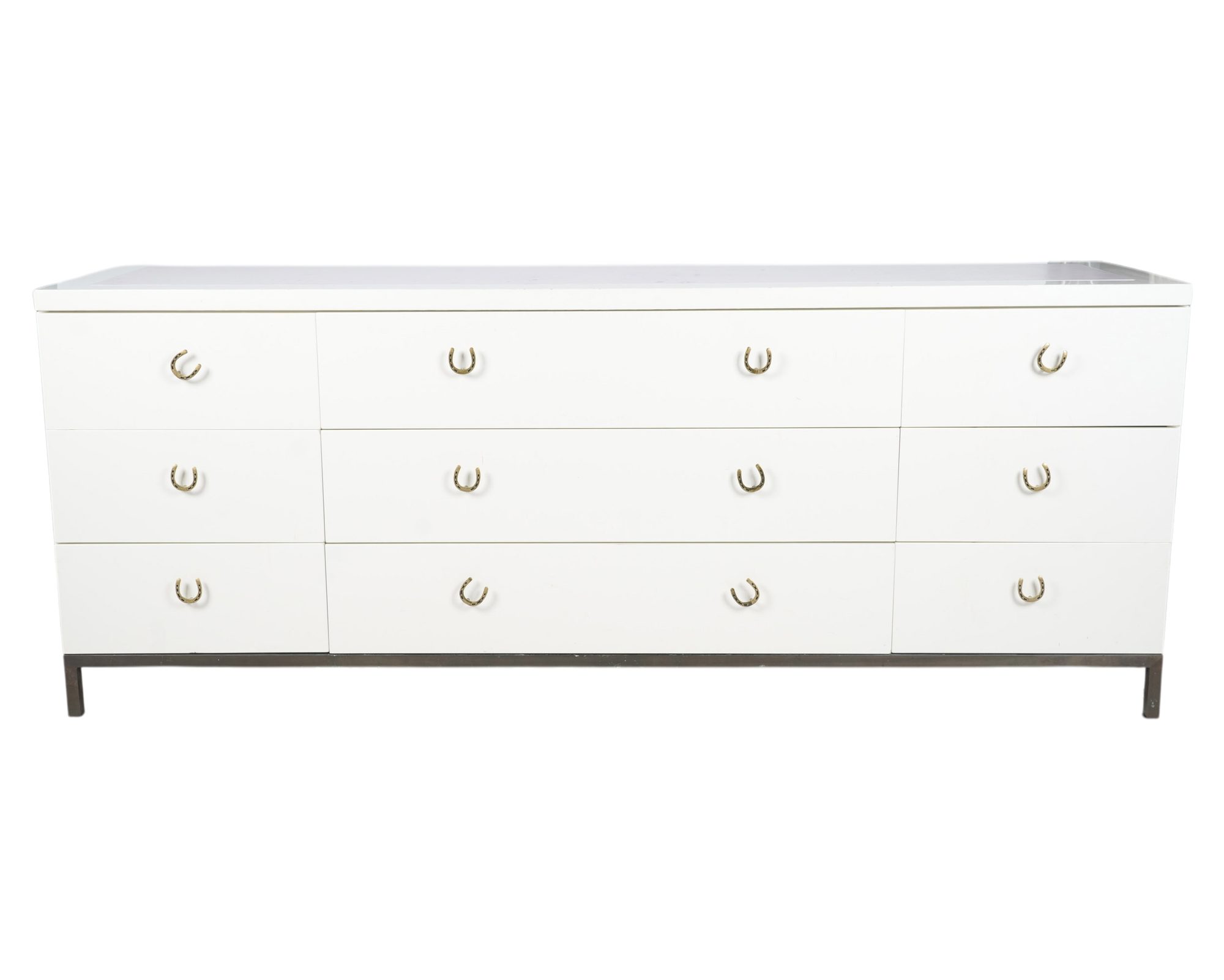 Modern White lacquered and Leather Inset Dresser