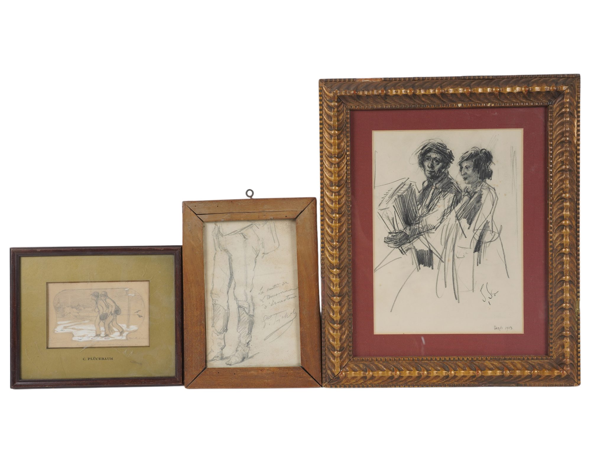 Three Antique Artist Studies in Pencil