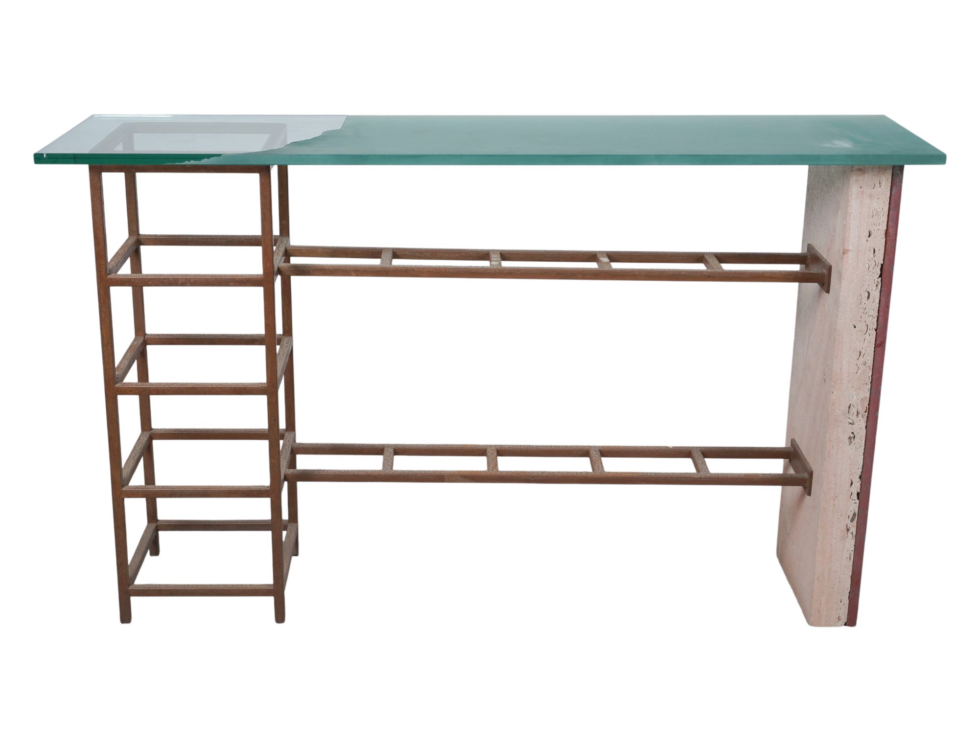 Iron Stone and Glass Console Table