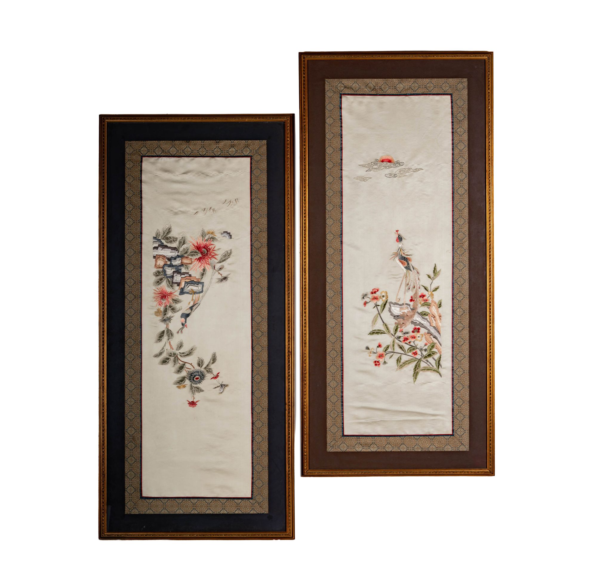 Pair of Chinese Narrow Embroidered Panels