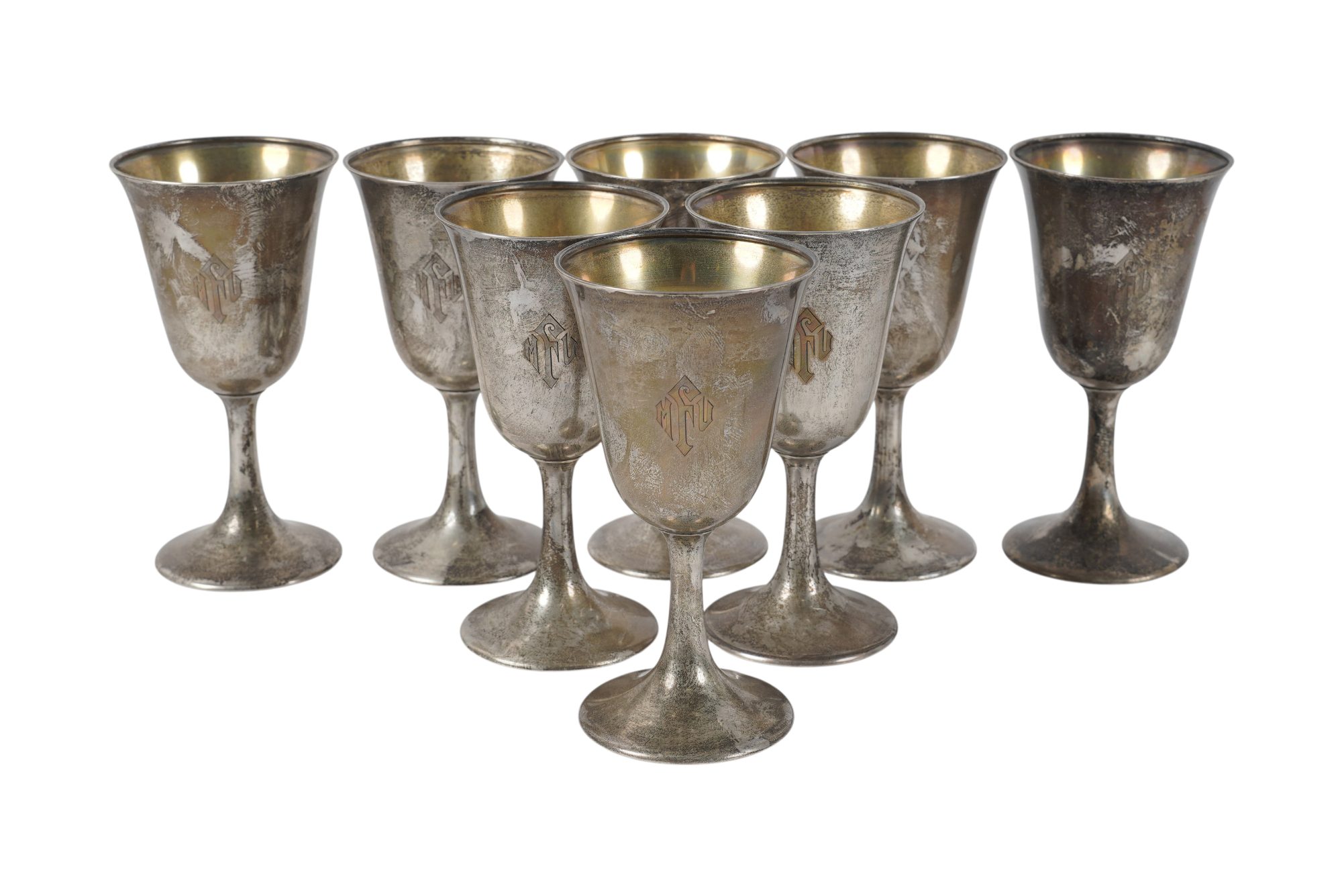Eight Sterling Goblets
