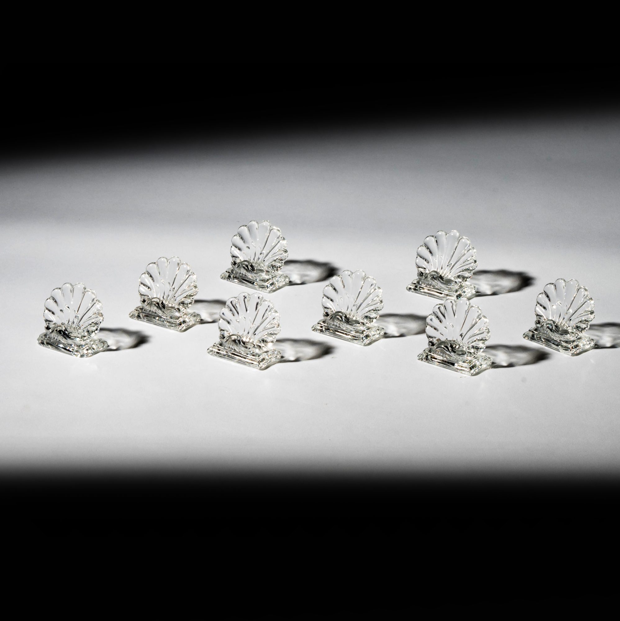 A Set of Eight Baccarat Bambous Shell Place Card Holders
