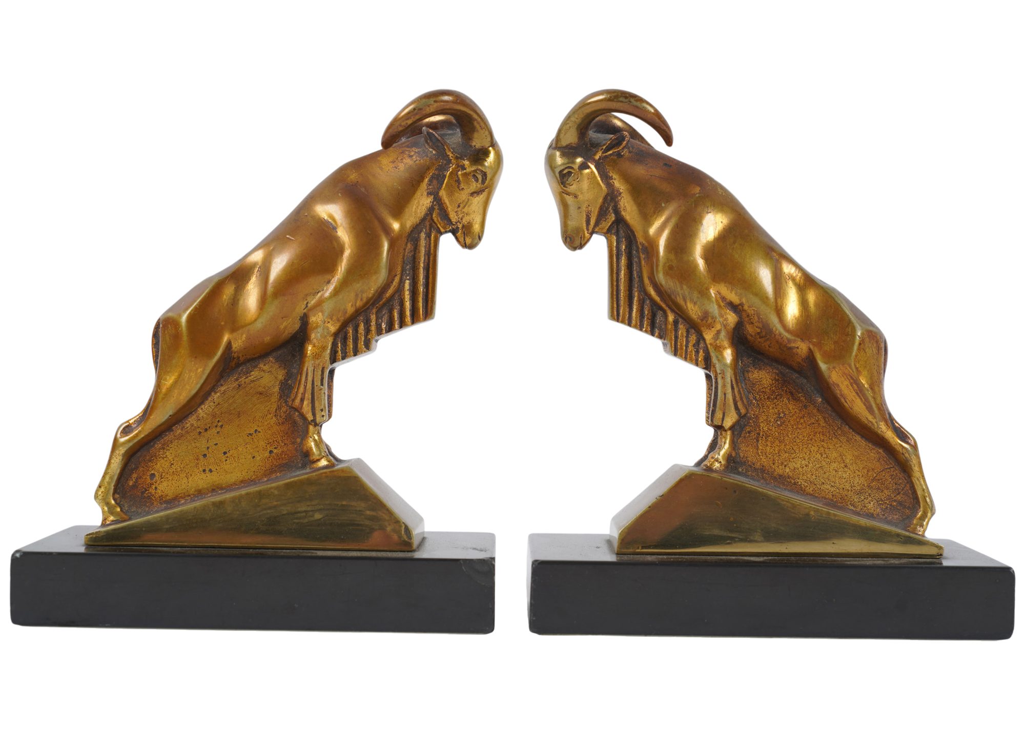 A Pair of Max Le Verrier Style Bronze Goat Bookends