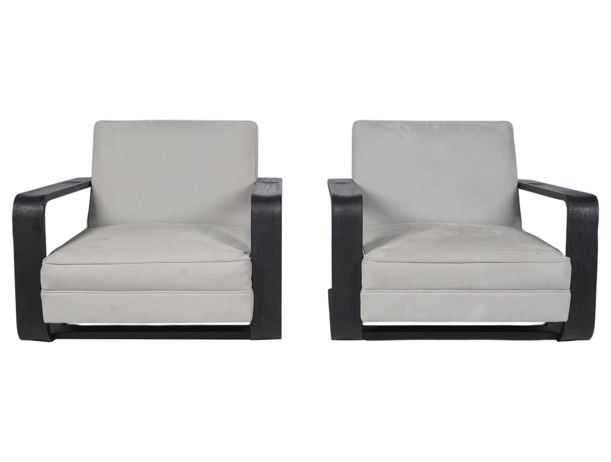 A Pair of Restoration Hardware Wood and Suede Lounge Chairs