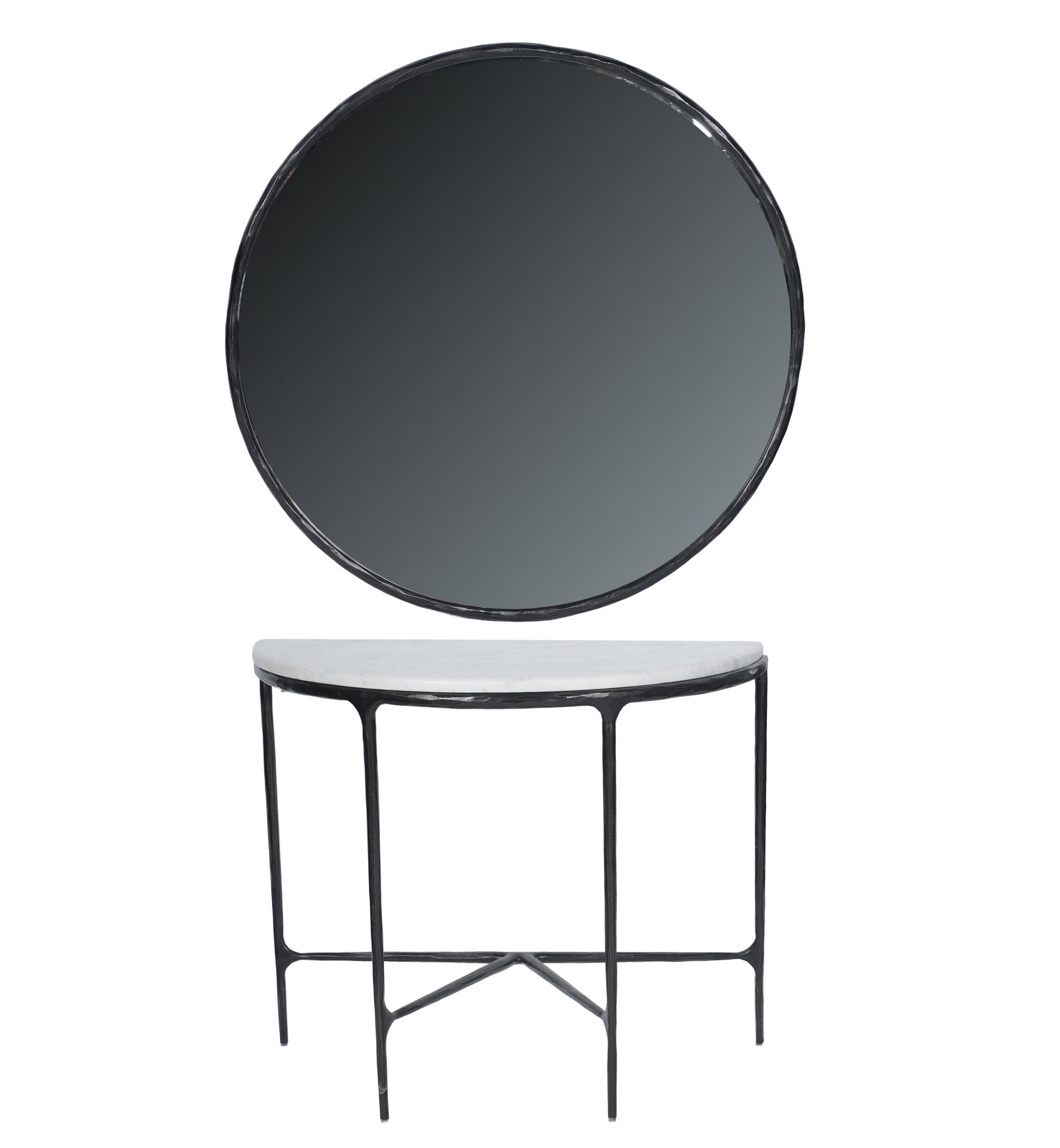 A Restoration Hardware Demilune Console with Mirror