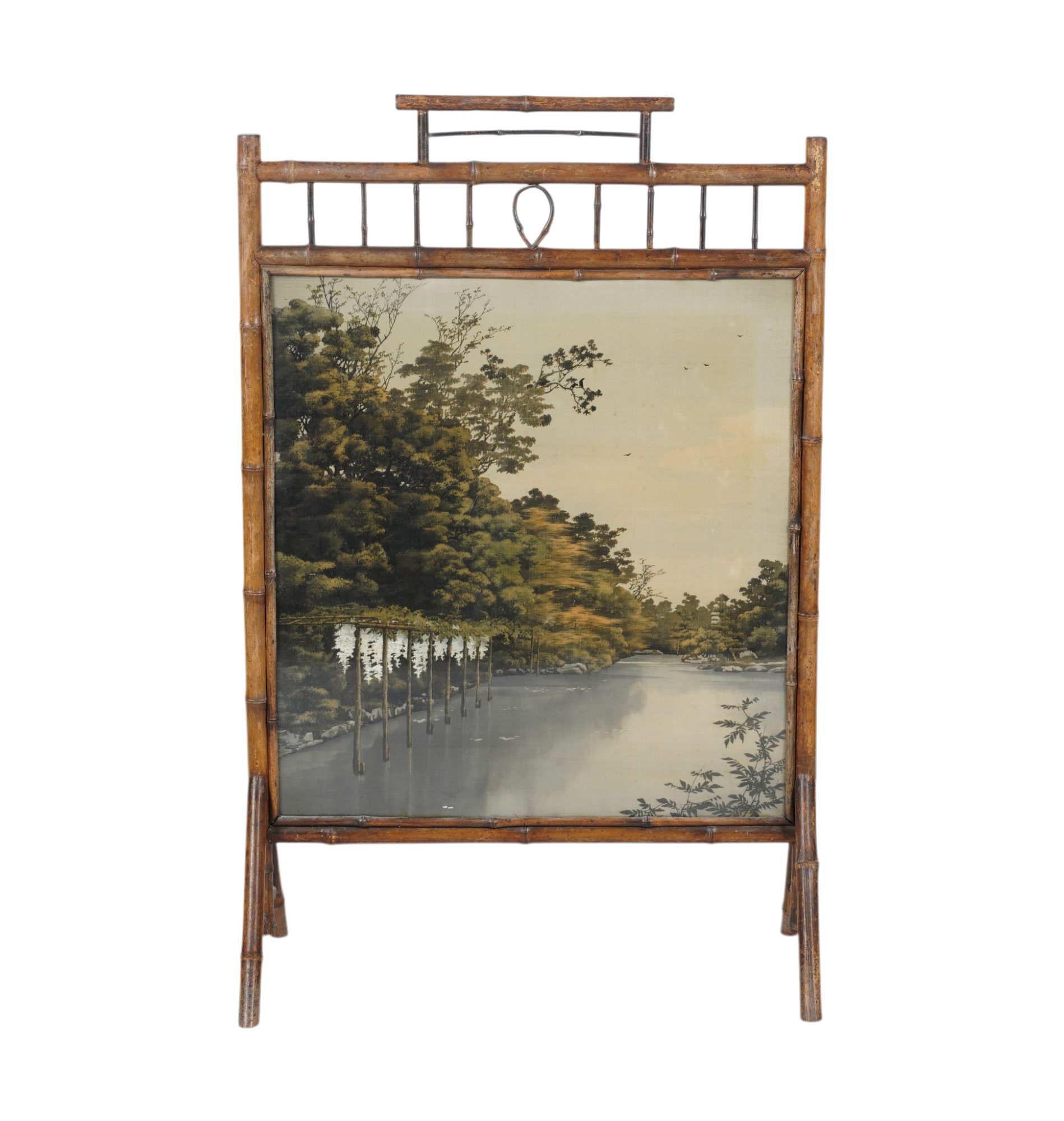 Japanese Velvet and Bamboo Floor Screen