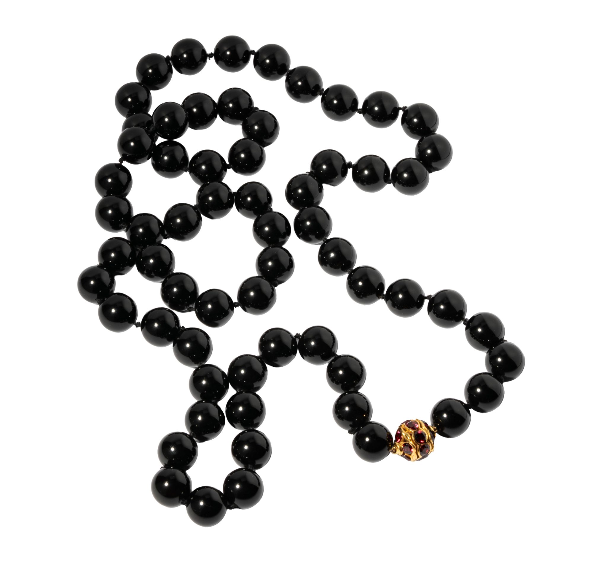 18 Karat Yellow Gold, Onyx and Garnet Bead Necklace