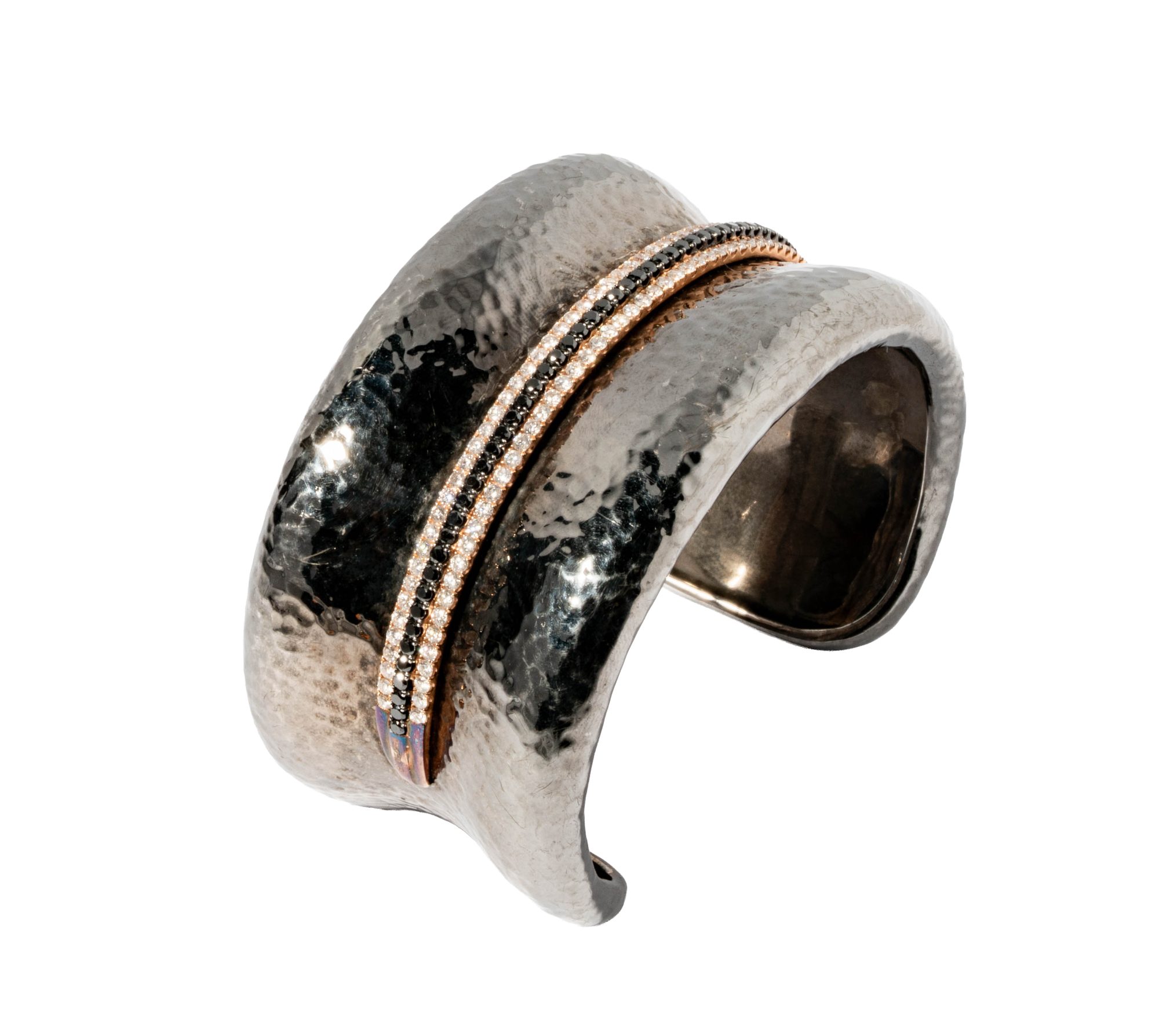 18 Karat Rose Gold, Sterling Silver and Diamond Cuff