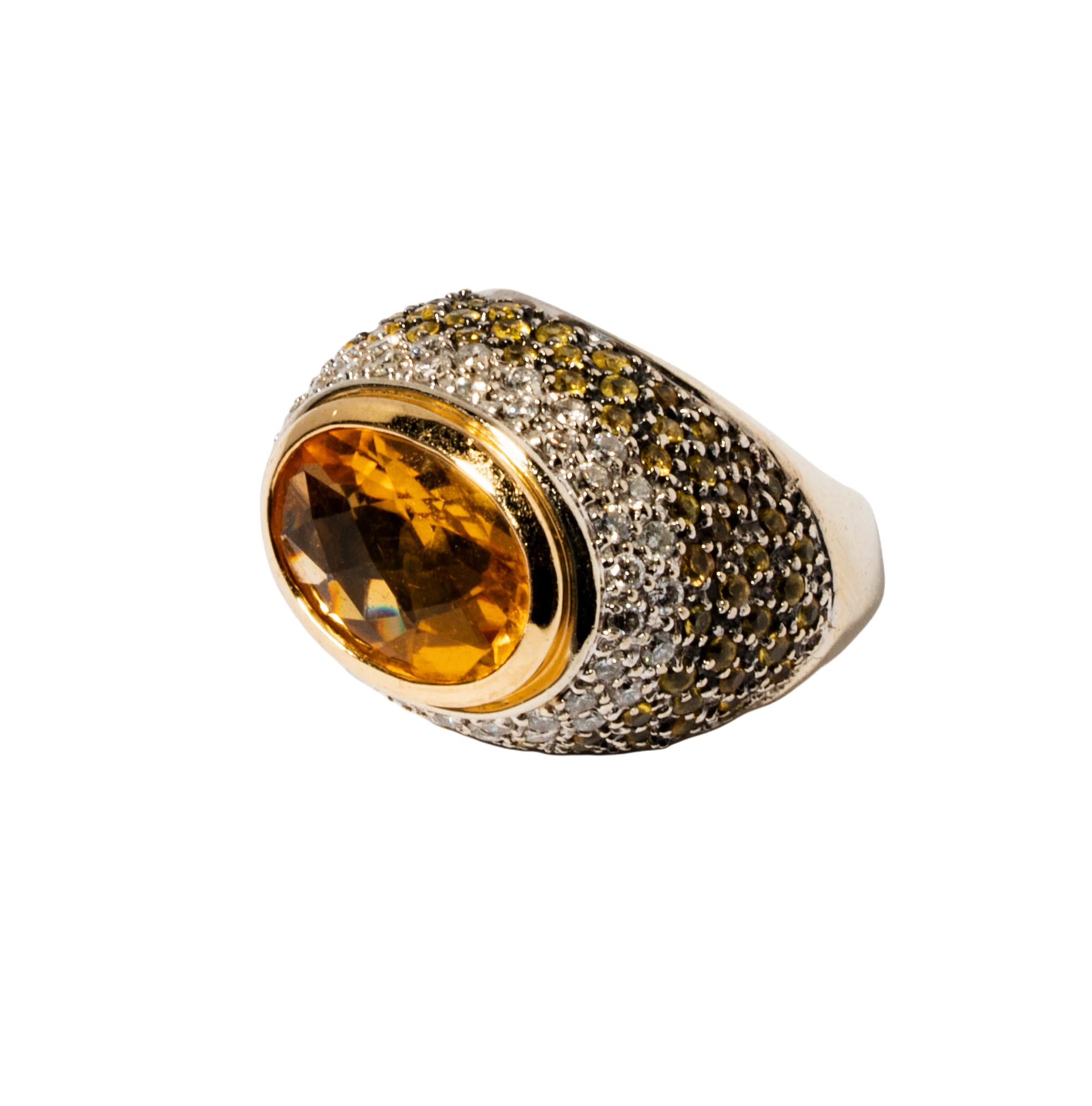 14 Karat Citrine, Yellow Sapphire & Diamond Ring