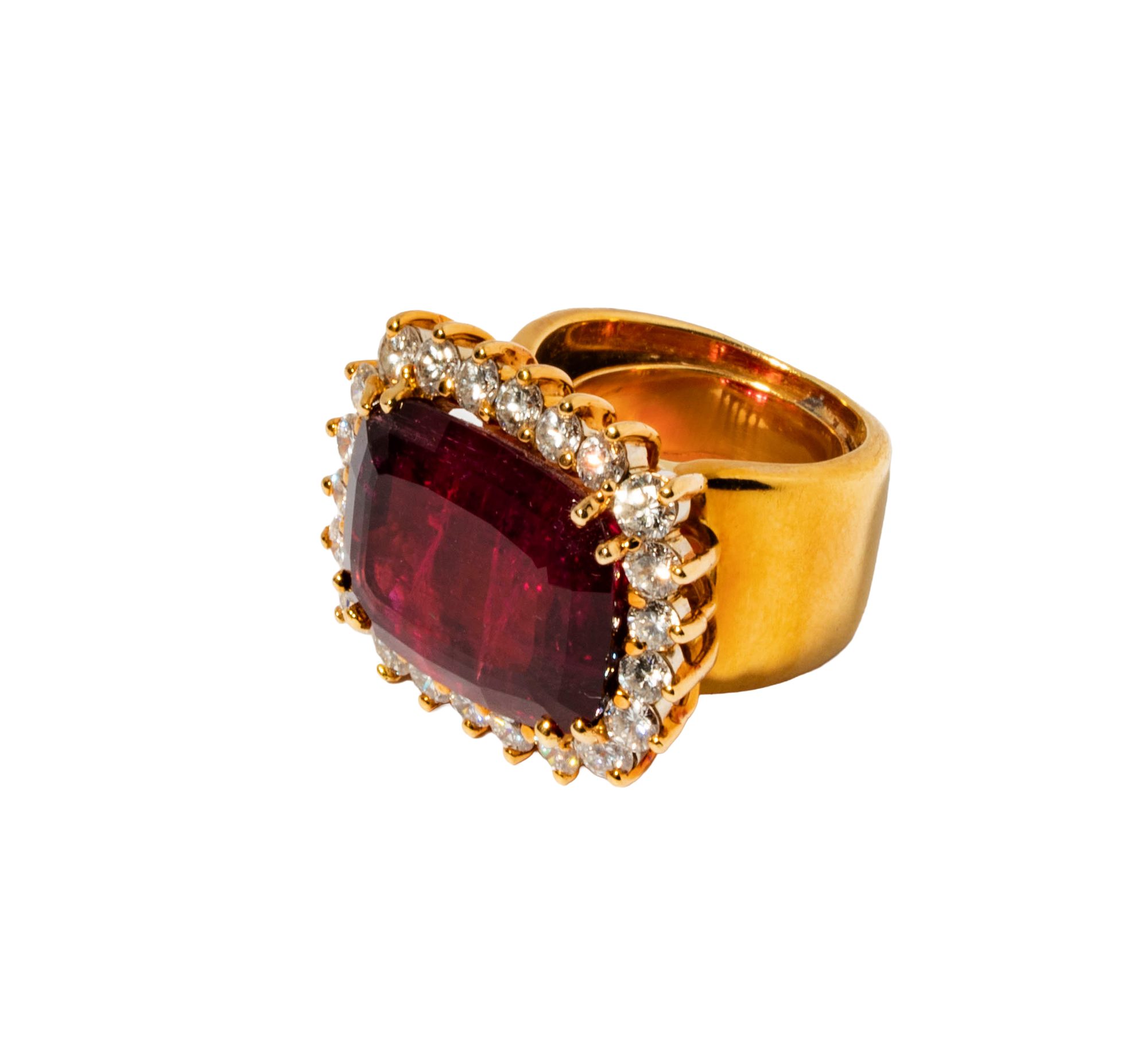 18 Karat Yellow Gold Diamond and Rubellite Ring