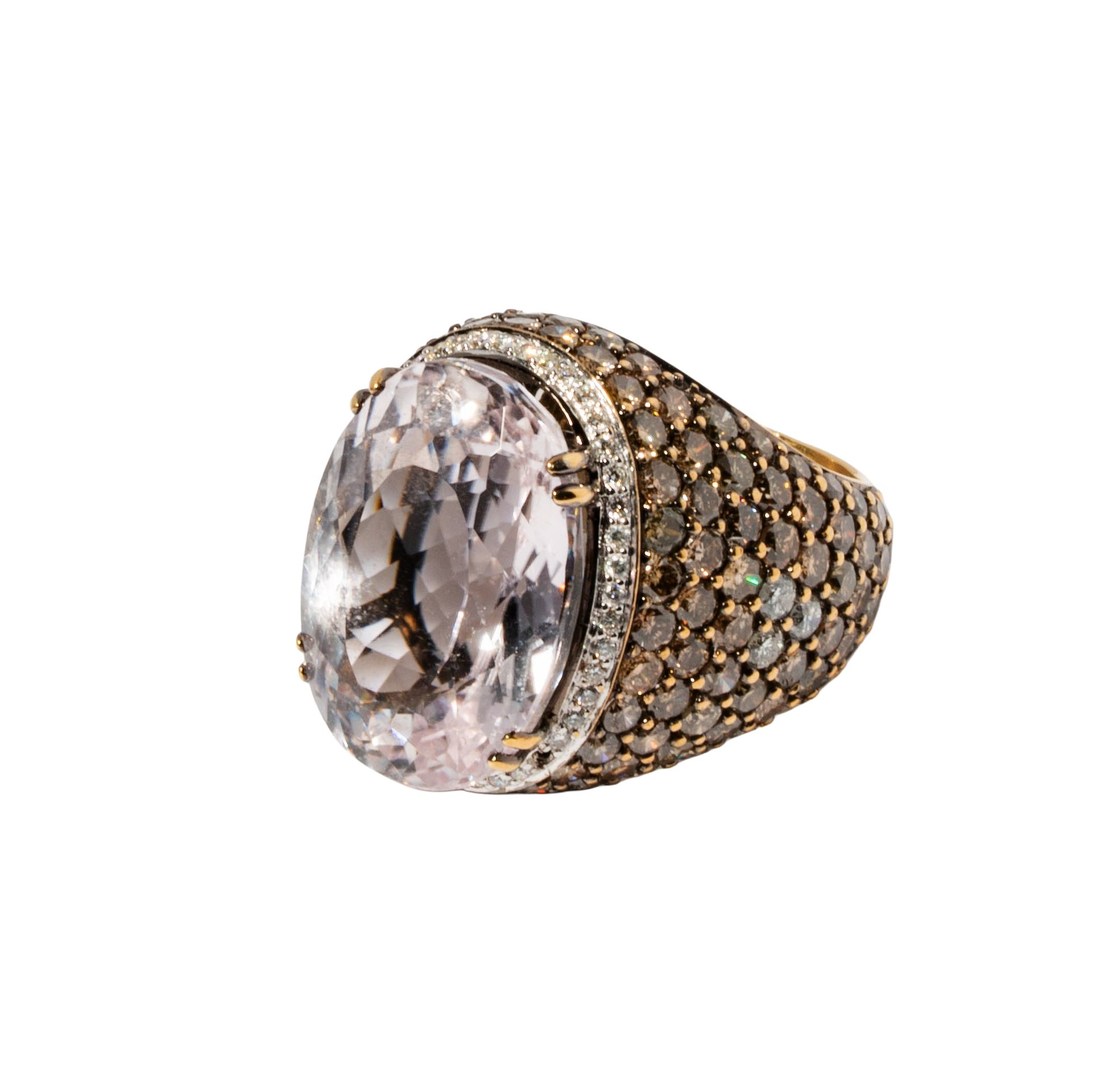 14 Karat Gold Diamond and Kunzite Ring