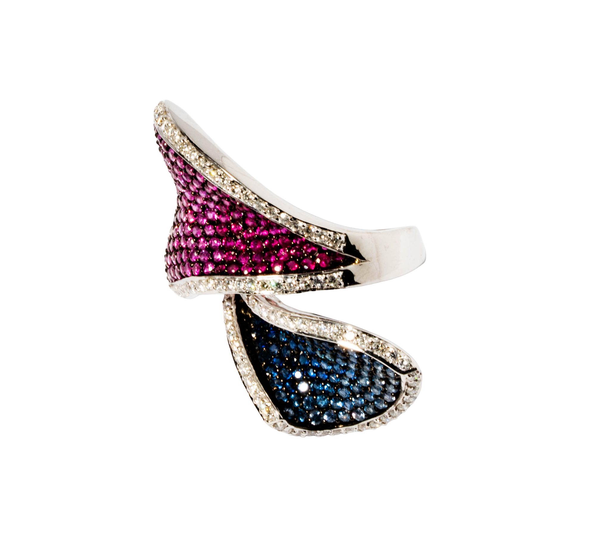 18 Karat White Gold Diamond and Multi-colored Sapphire Ring