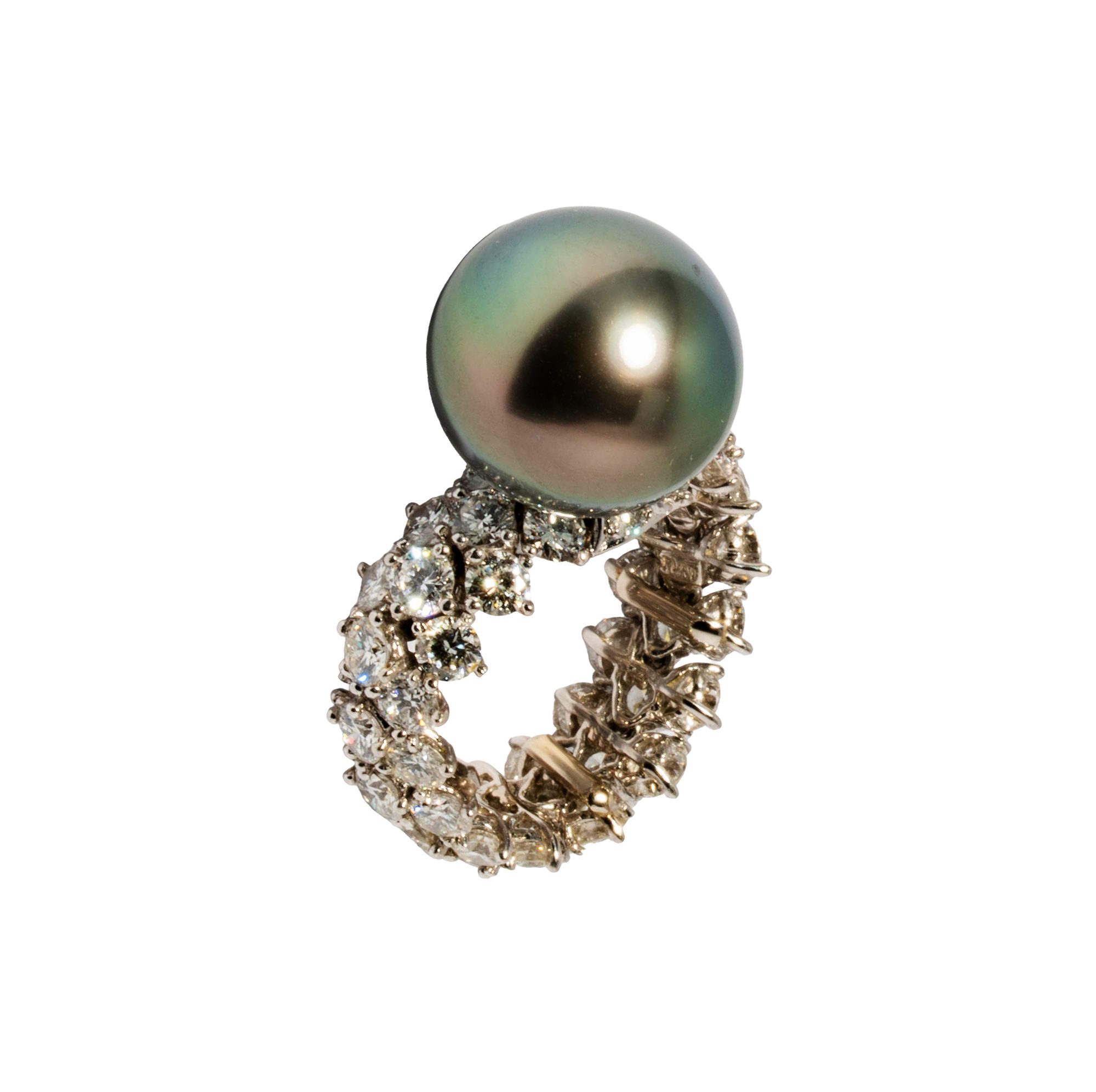 Platinum, Diamond, Tahitian Button Cultured Pearl Ring
