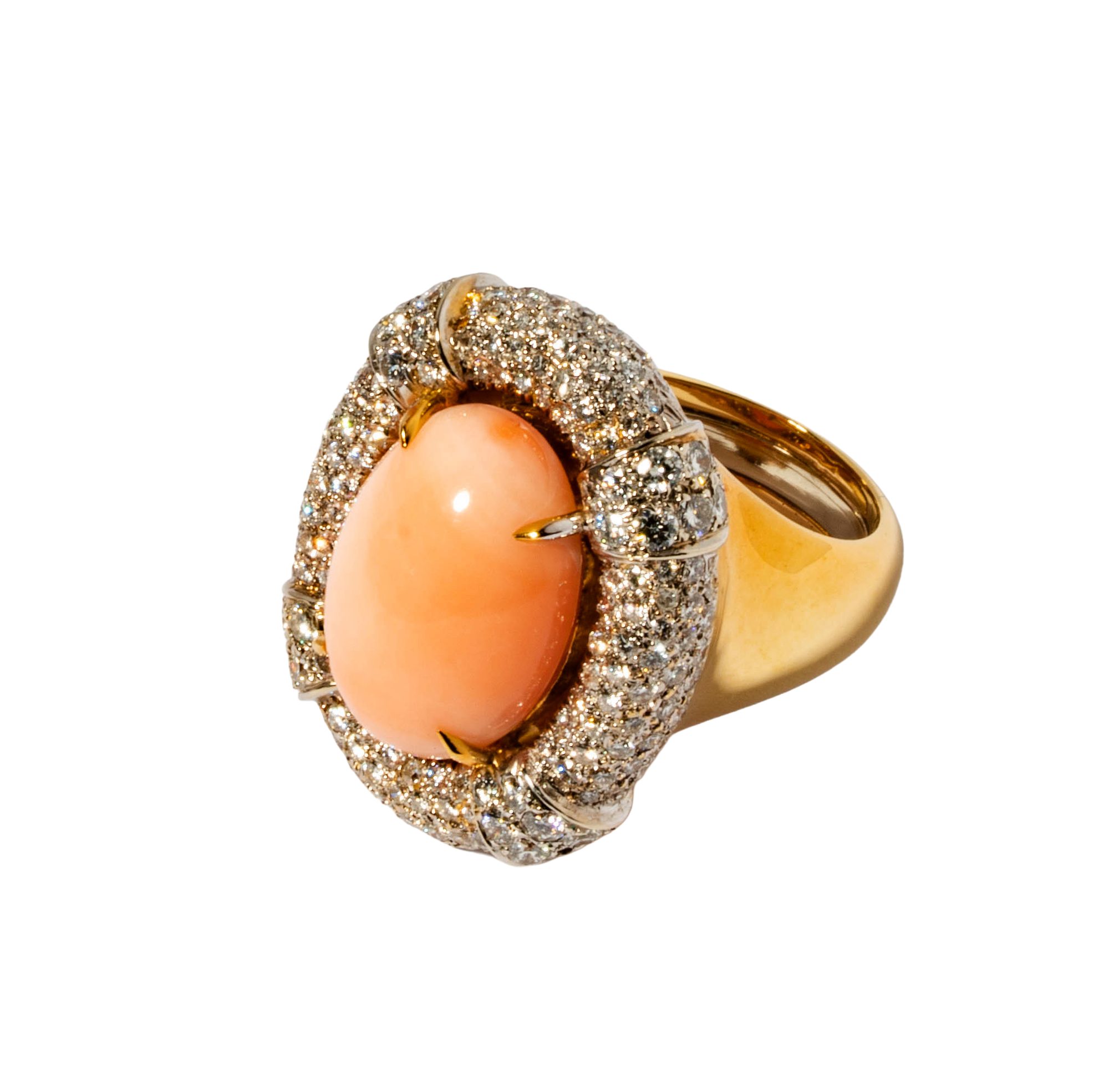 18 Karat Gold, Diamond, Coral Ring