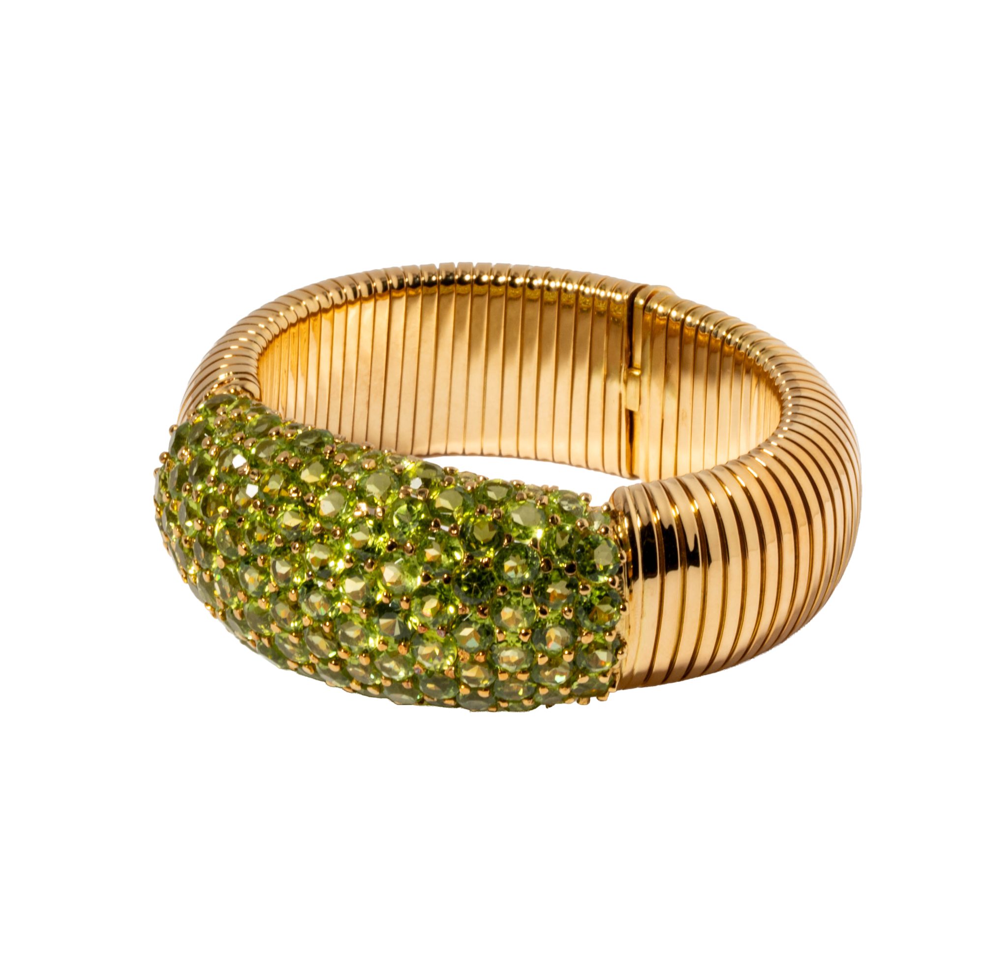 18 Karat Yellow Gold and Peridot Tubogas Bracelet