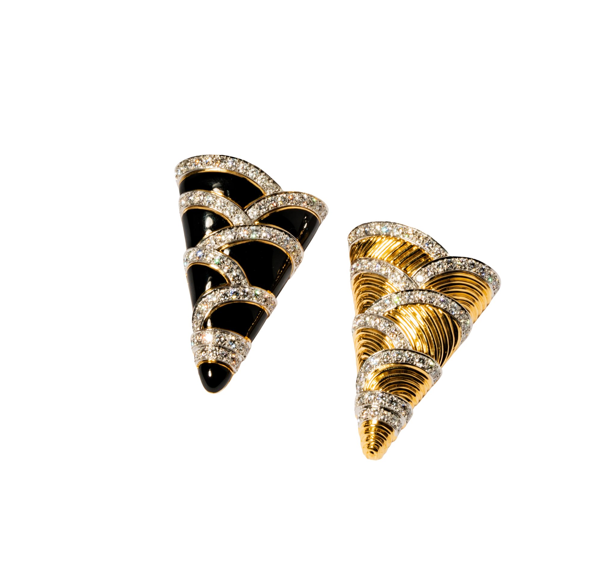 18 Karat Yellow Gold, Platinum, Diamond, Enameled Brooch Set