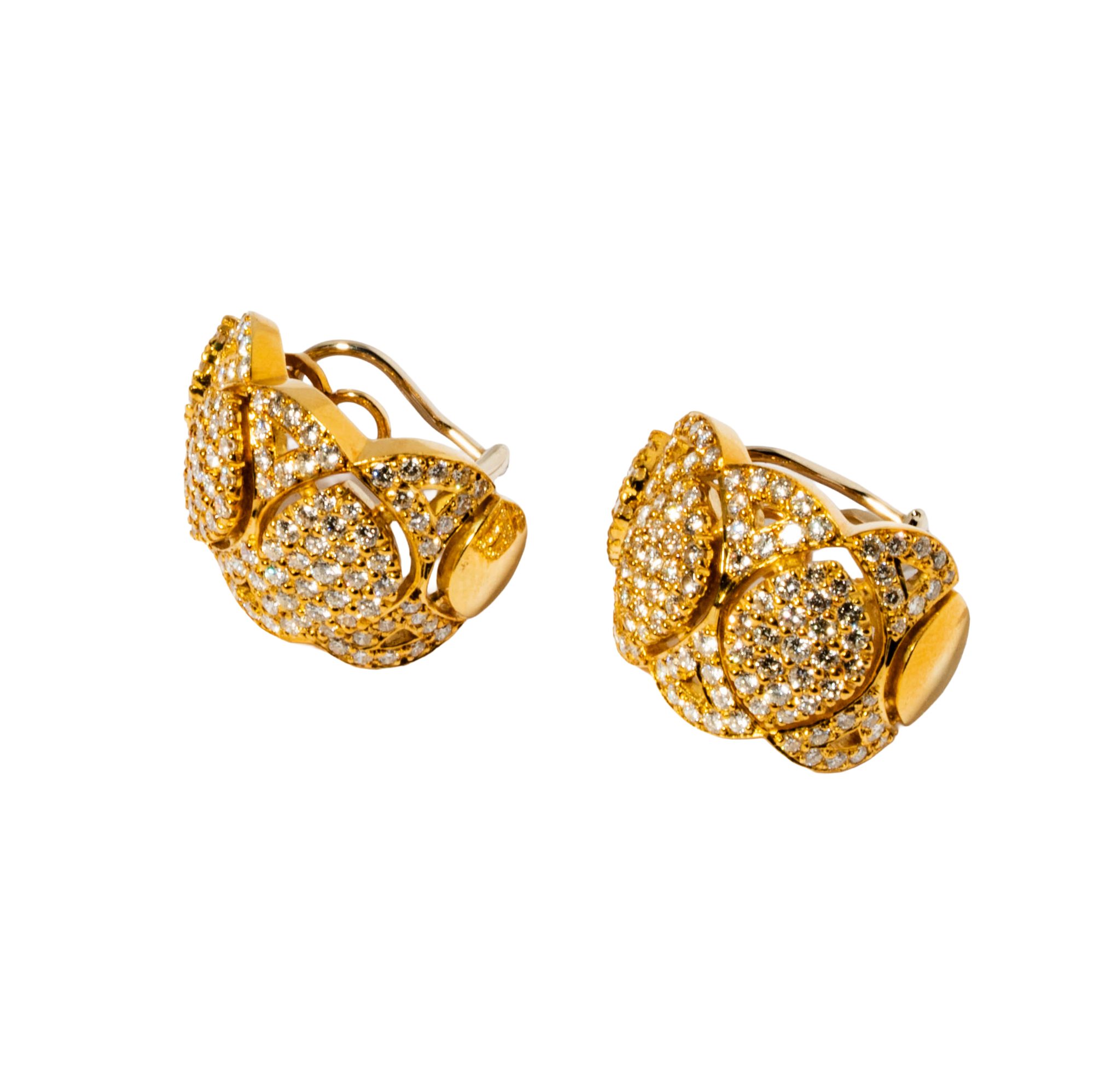One Pair Of 14 Karat Yellow Gold Diamond Clip Earrings