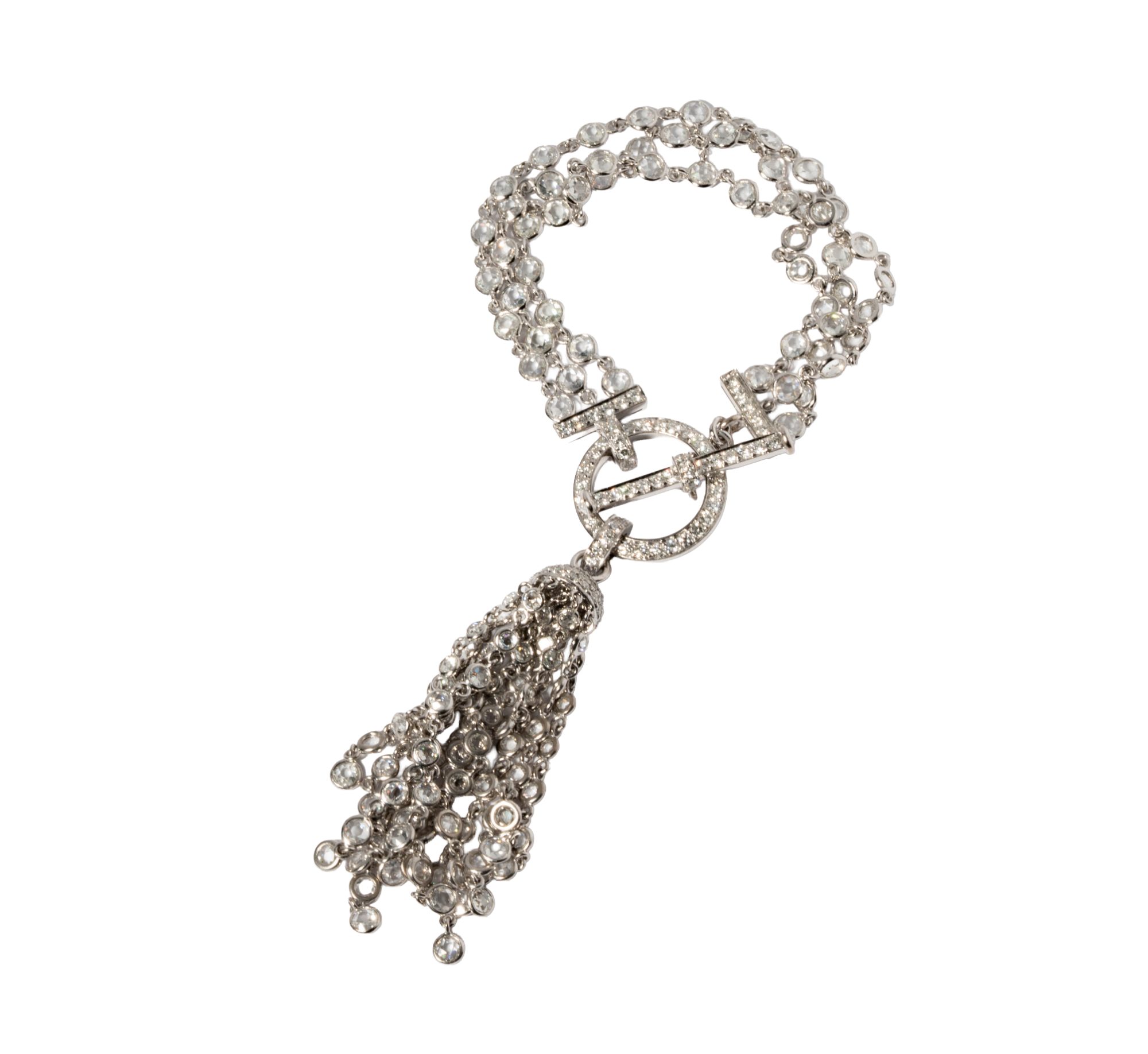 18 Karat White Gold Diamond Tassel Bracelet