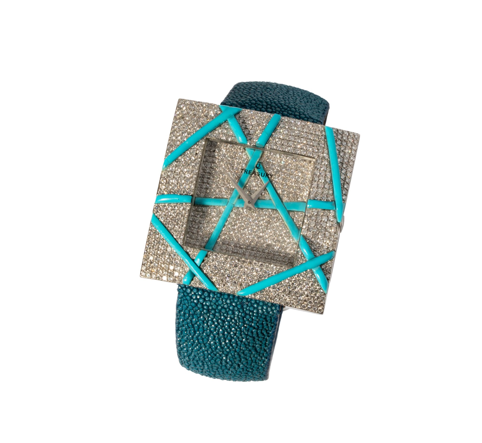 Treasury, Stainless Steel, Enamel Diamond Wristwatch with Shagreen Strap