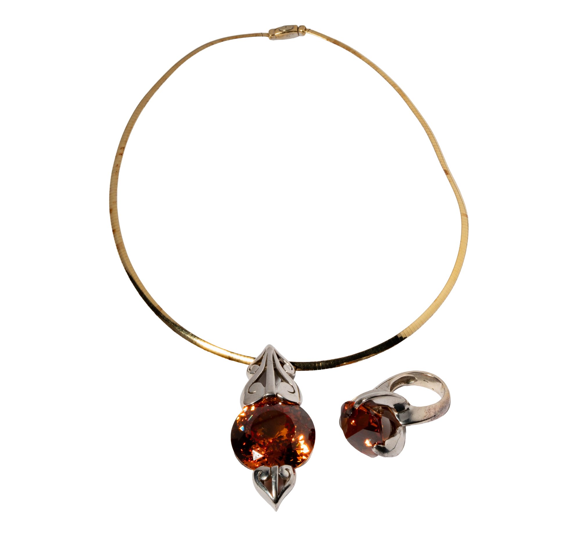 Sterling Silver, Gold, Cubic Zirconia Necklace and Ring