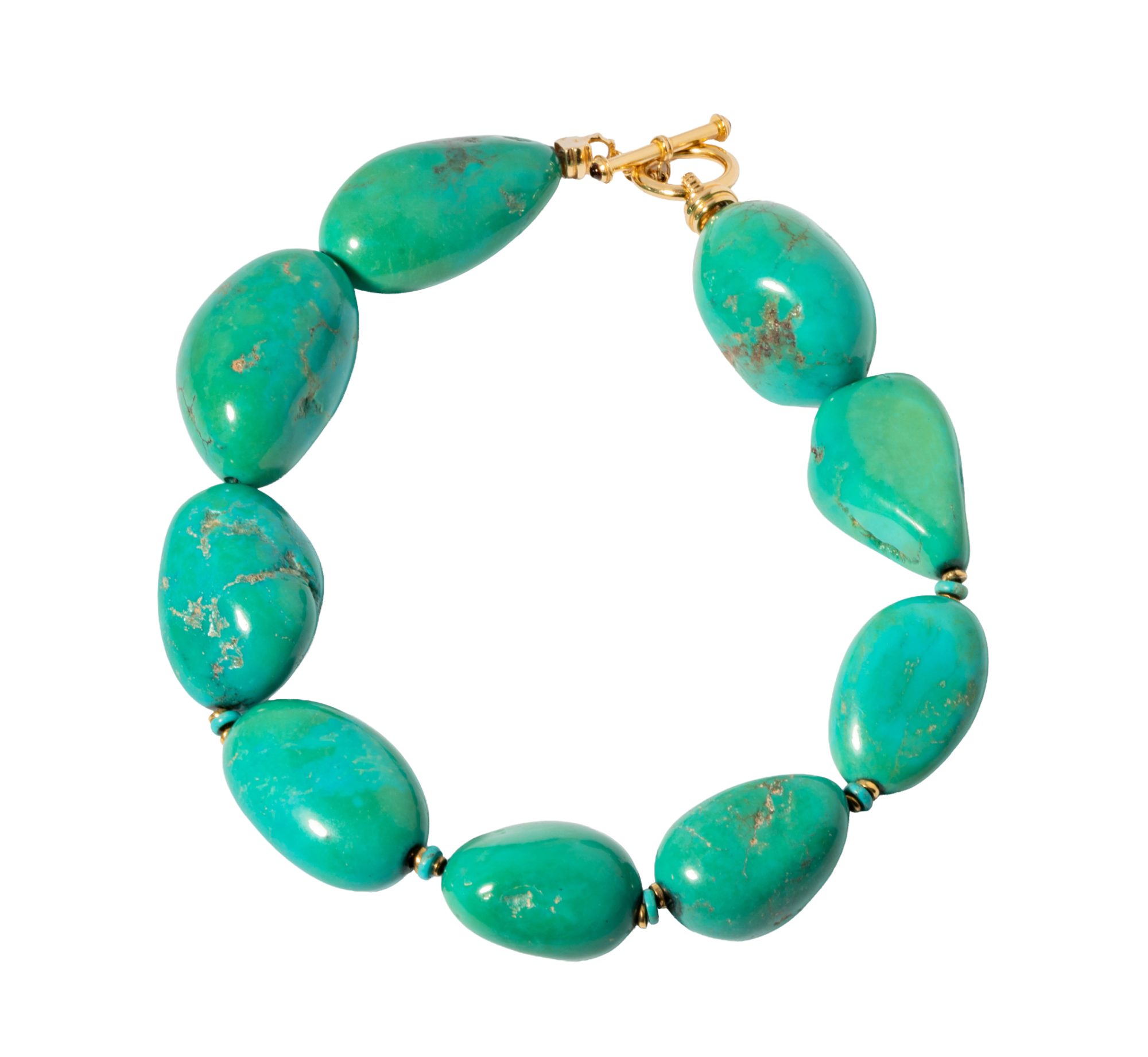 14 Karat Yellow Gold, Turquoise and Tourmaline Necklace