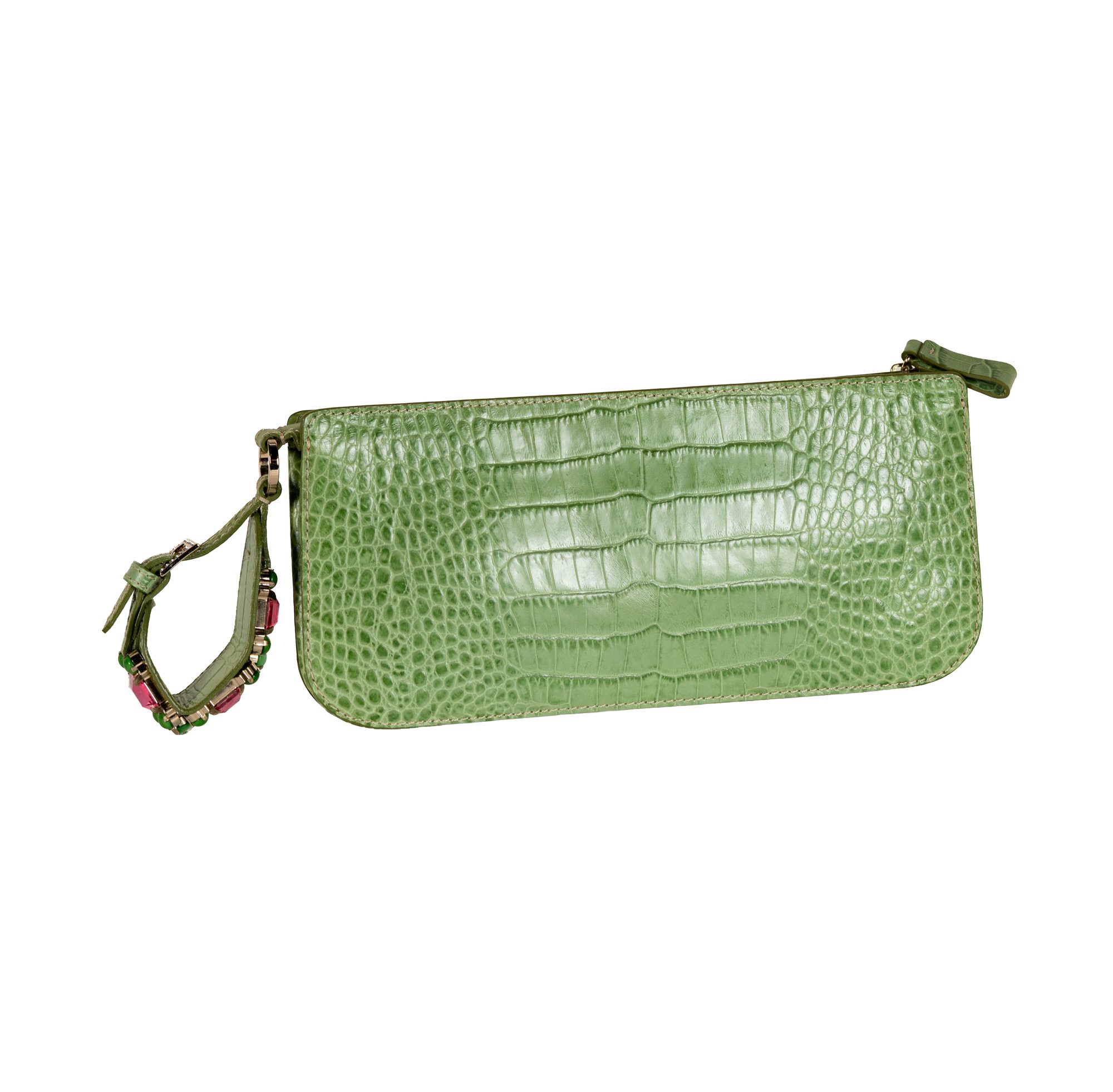 Valentino Croc Embossed Green Leather Bag