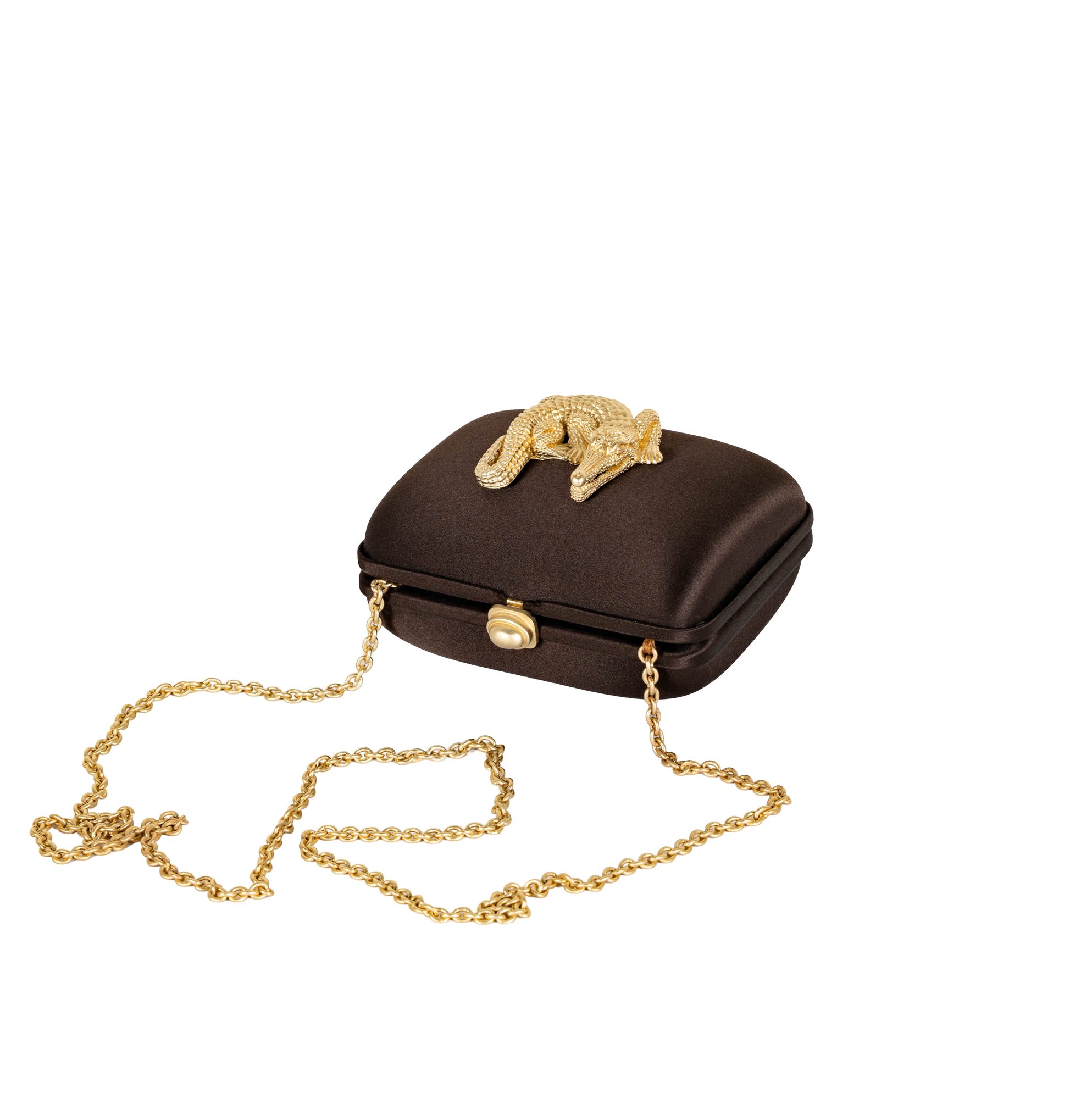 Kieselstein Cord Brown Silk Convertible Clutch