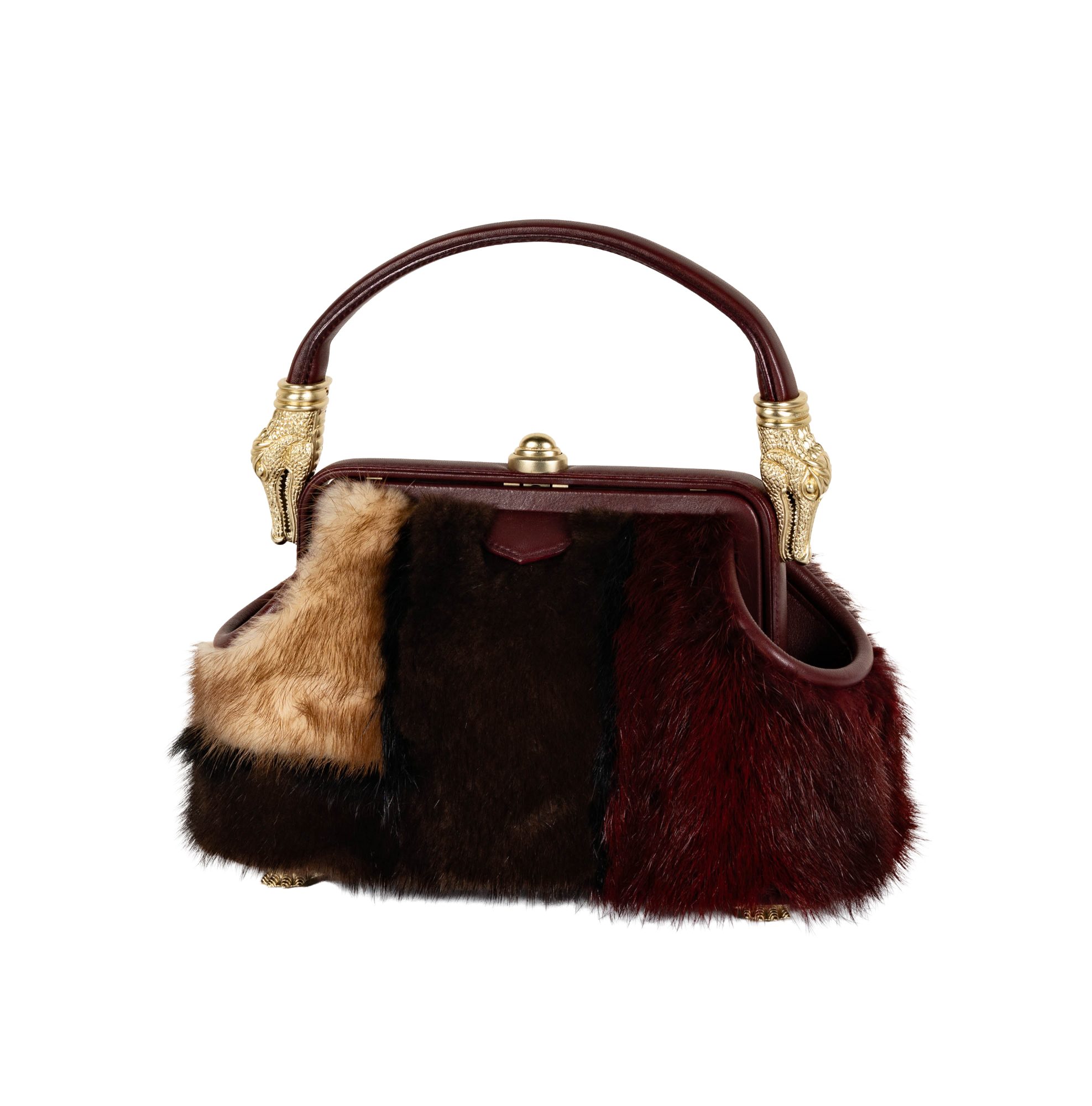 Kieselstein Cord Red Leather and Fur Evening Bag