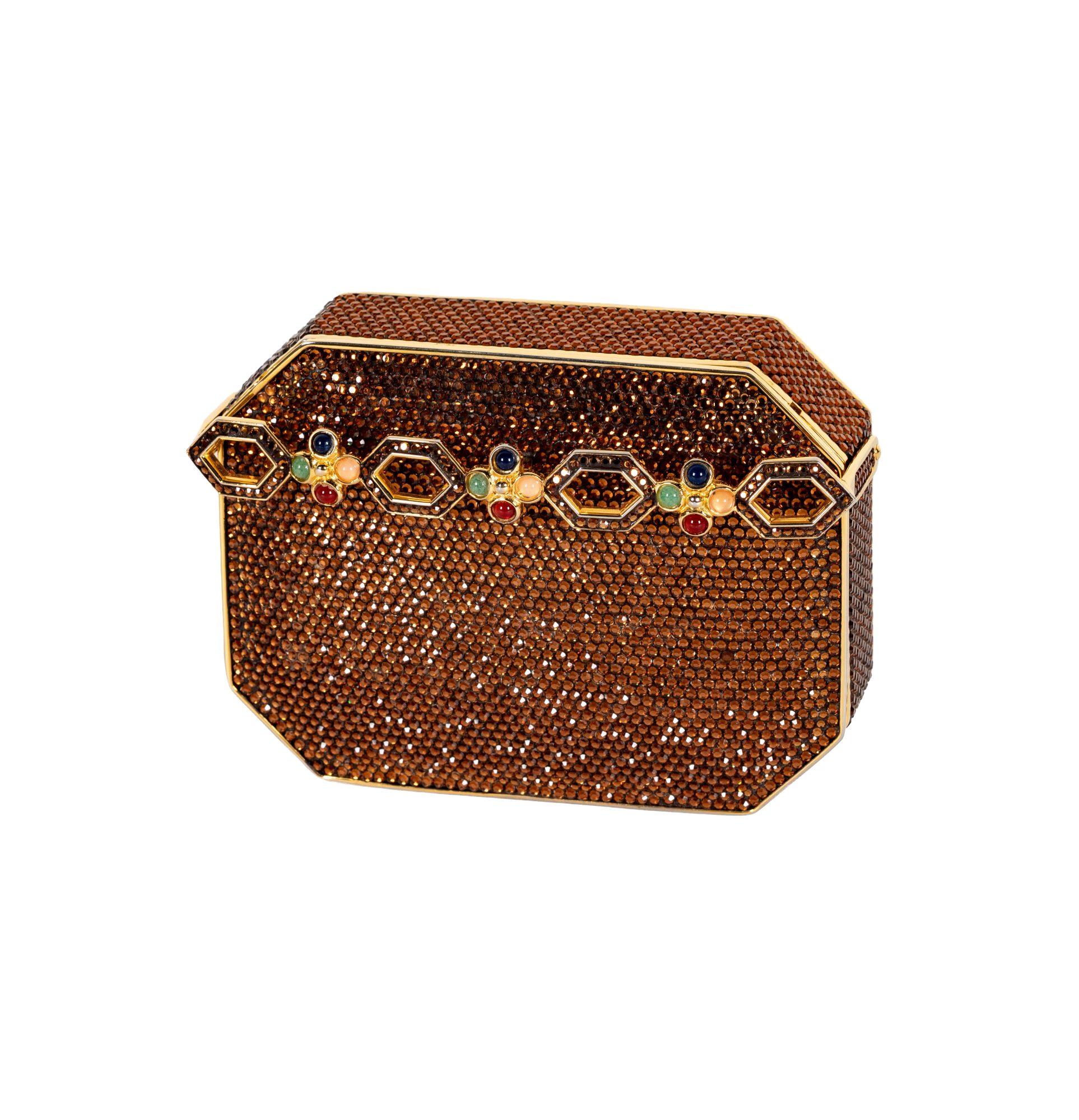 Judith Leiber Orange Rhinestone Minaudière Clutch