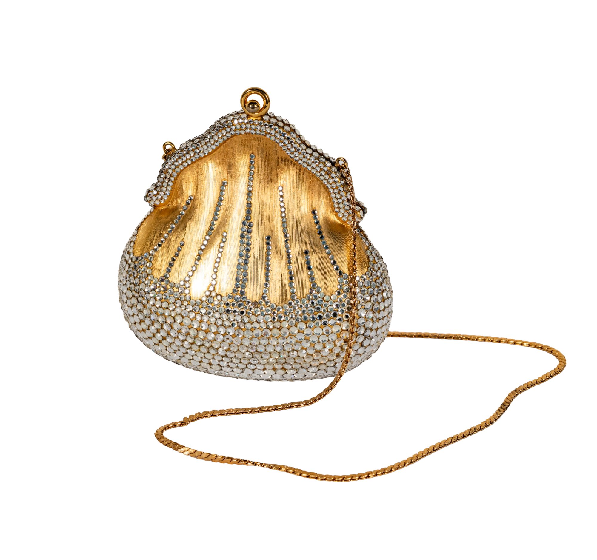 Judith Leiber Gold Colored Rhinestone 'Chatelaine' Minaudière