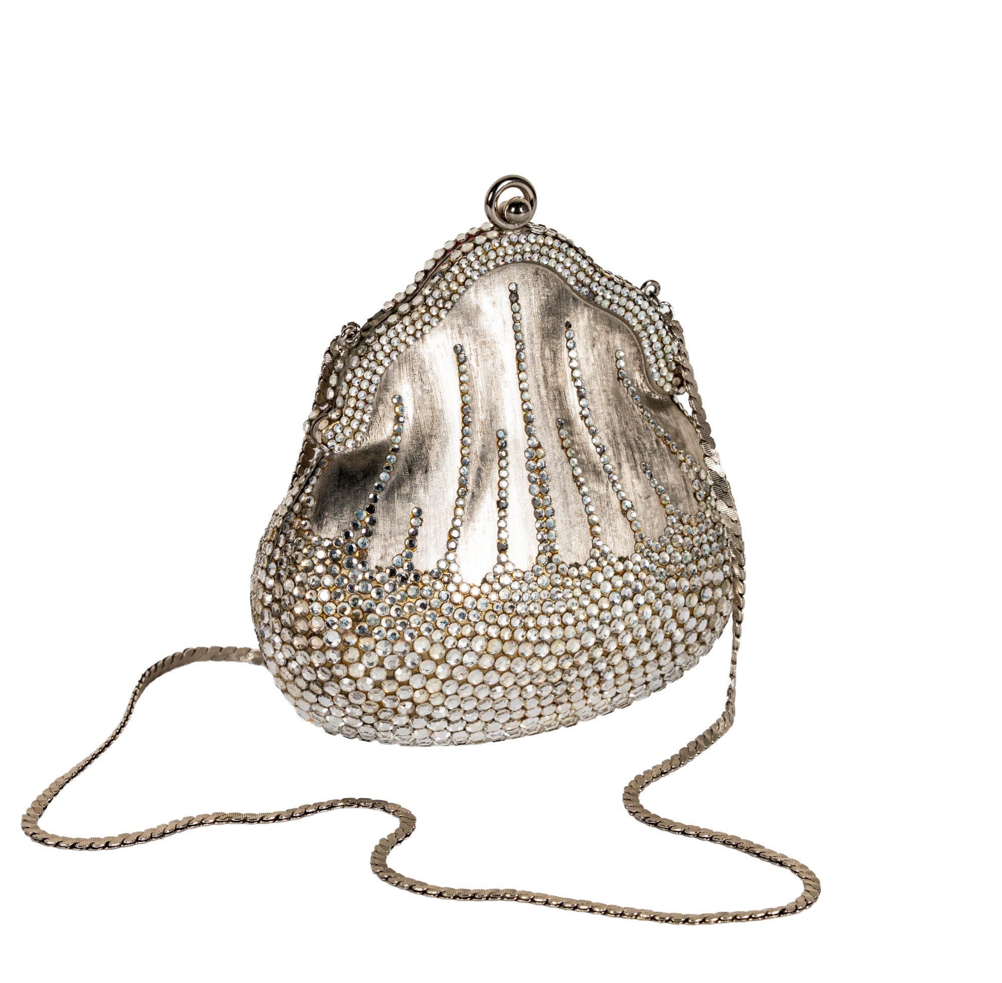 Judith Leiber Silver Colored Rhinestone 'Chatelaine' Minaudière
