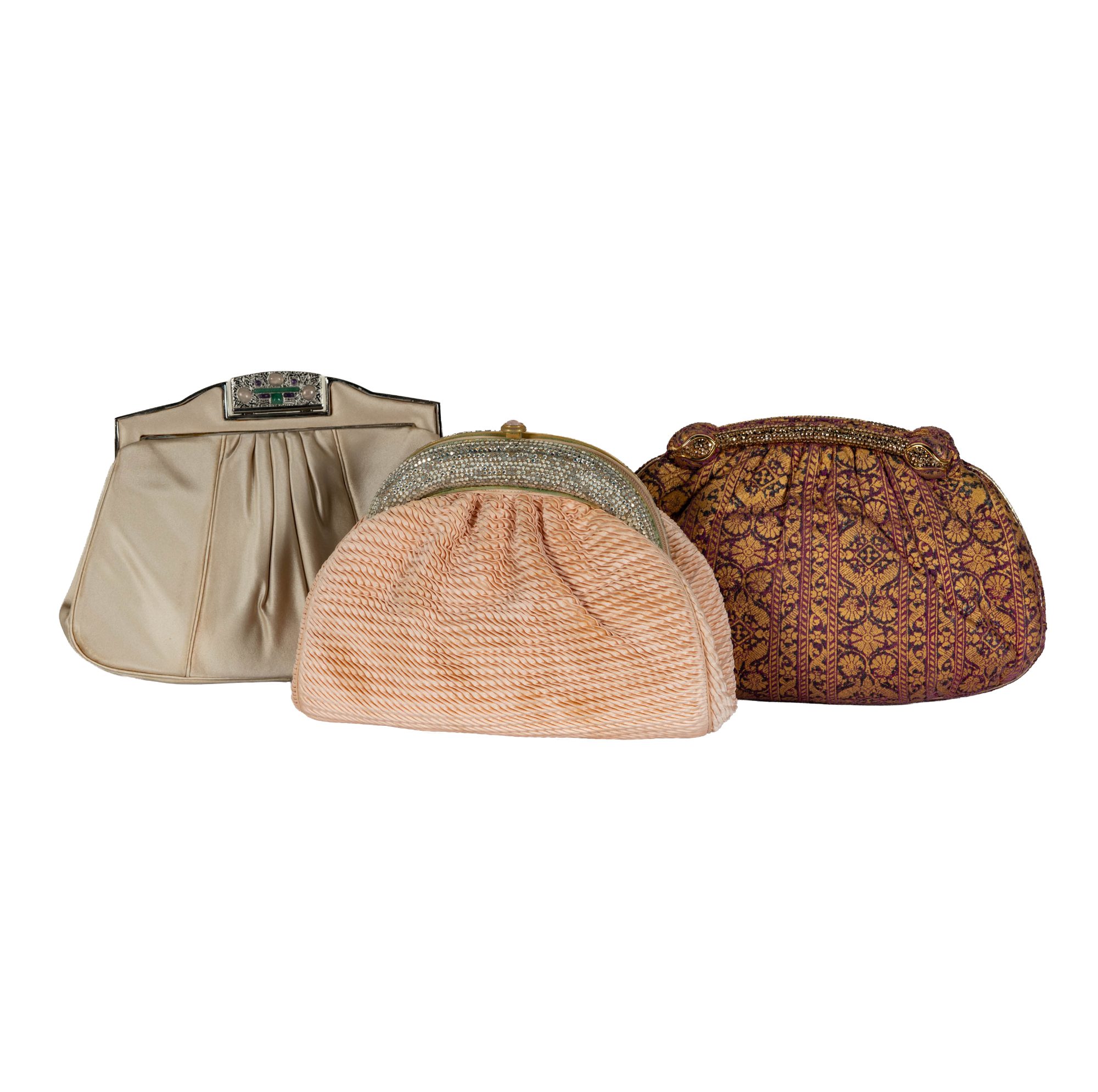 Three Judith Leiber Fabric and Rhinestone Evening Clutches