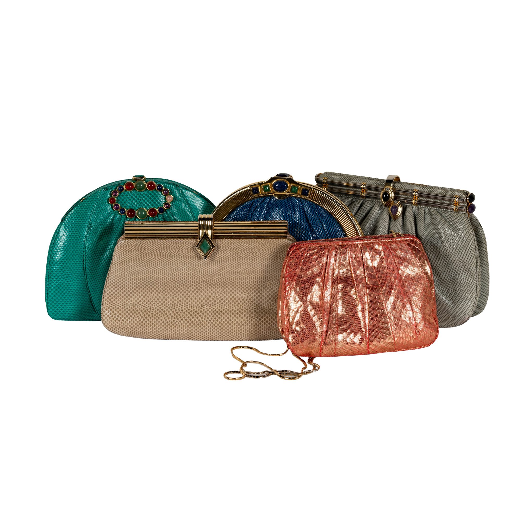 Five Judith Leiber Reptile Embossed Bags