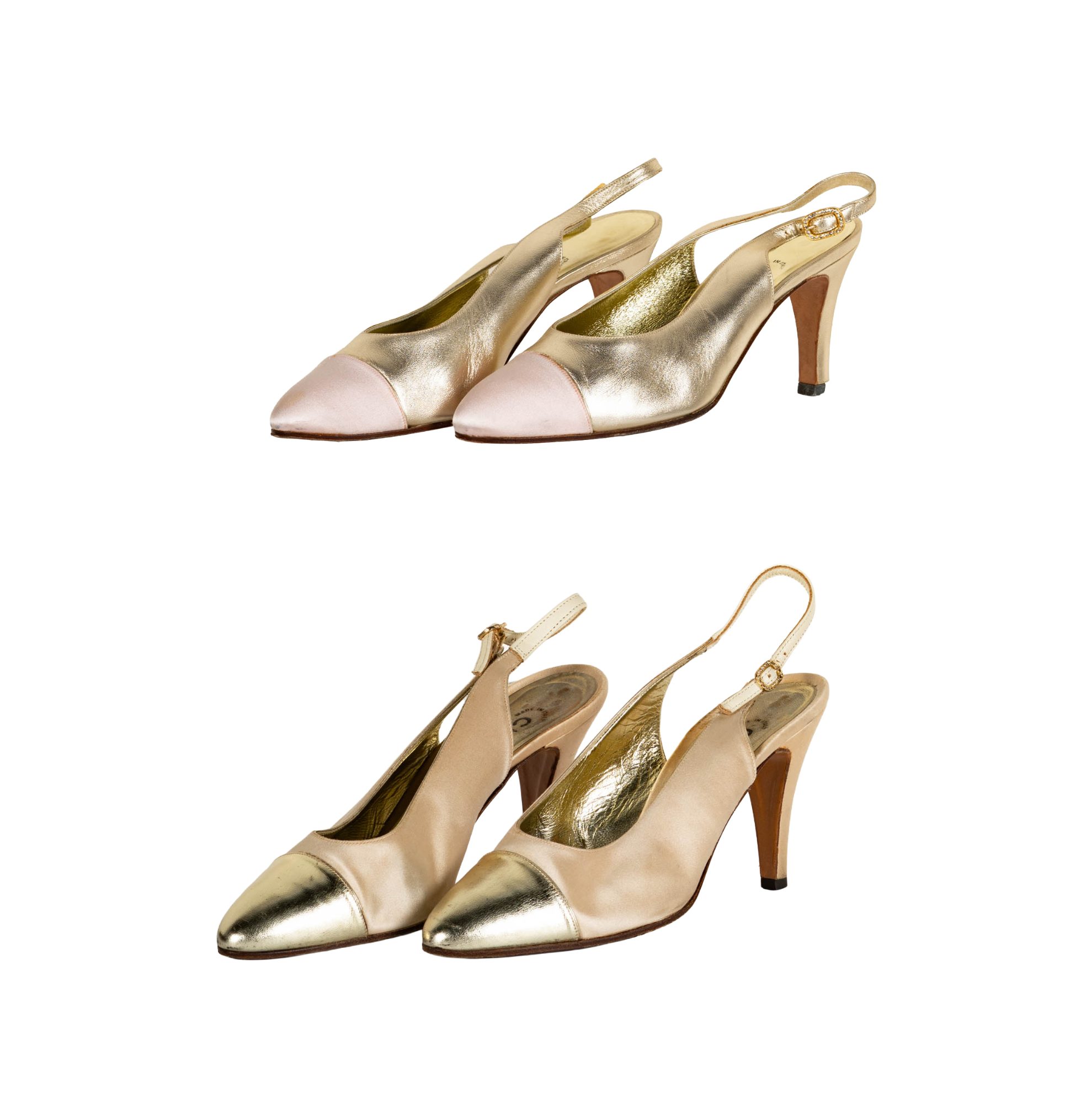 Three Pairs Of Chanel Cap-toe Slingback Heels With Box