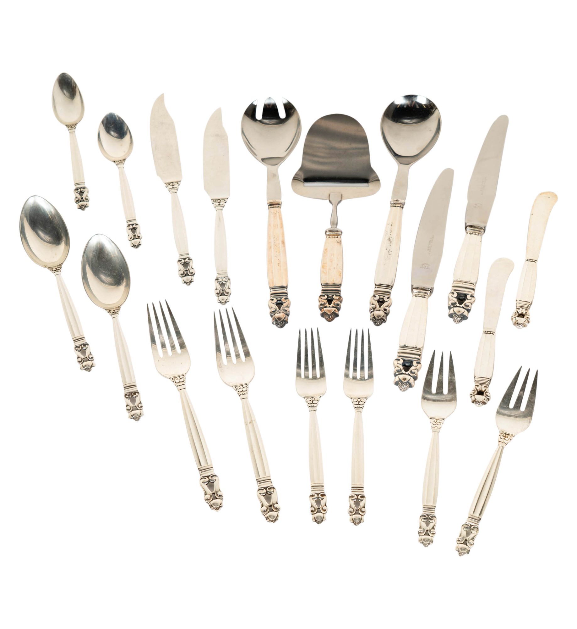 A Georg Jensen Acorn Sterling Silver Flatware Service for Ten