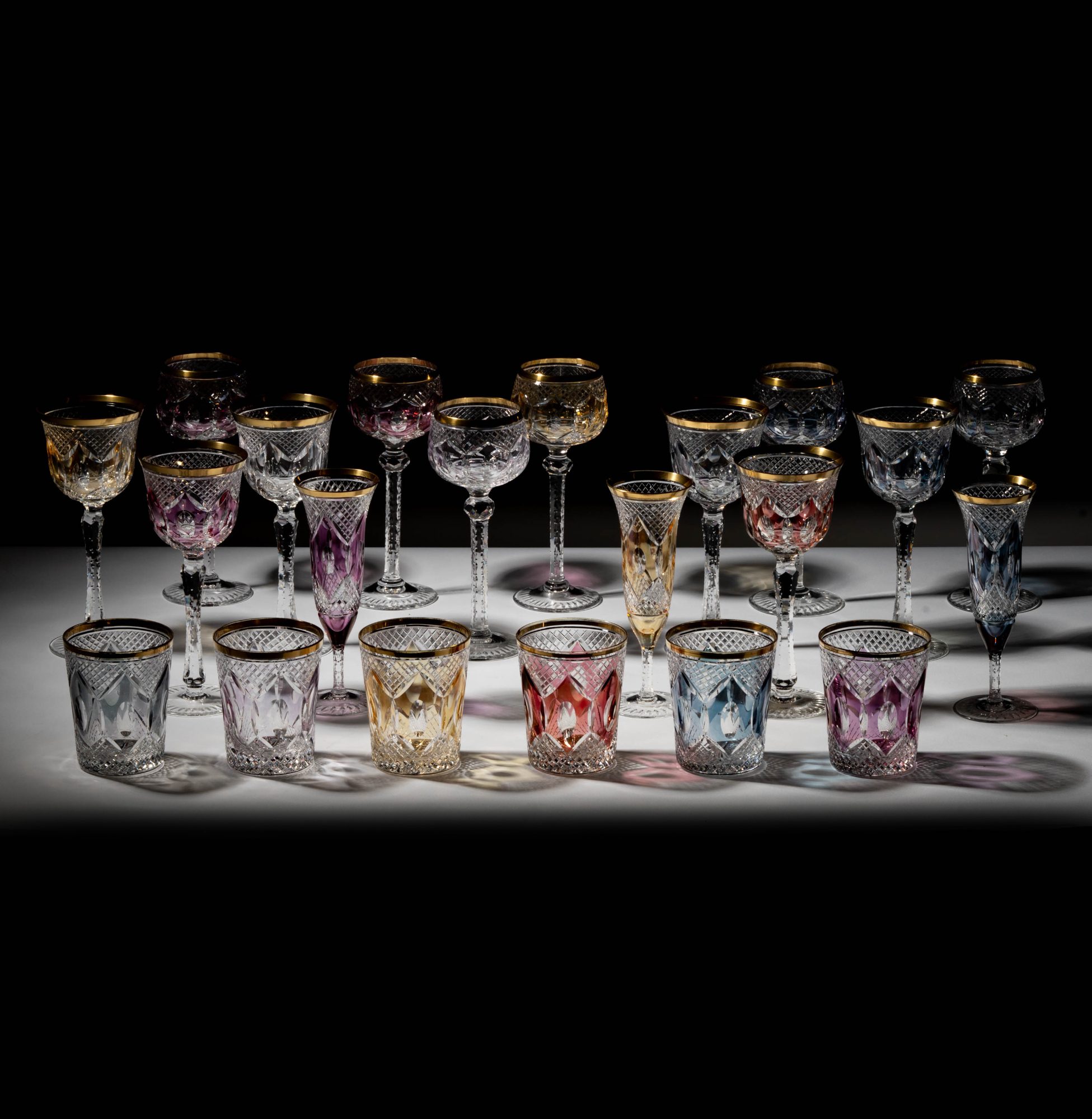 A Set of Bohemian Gold Rim Barware