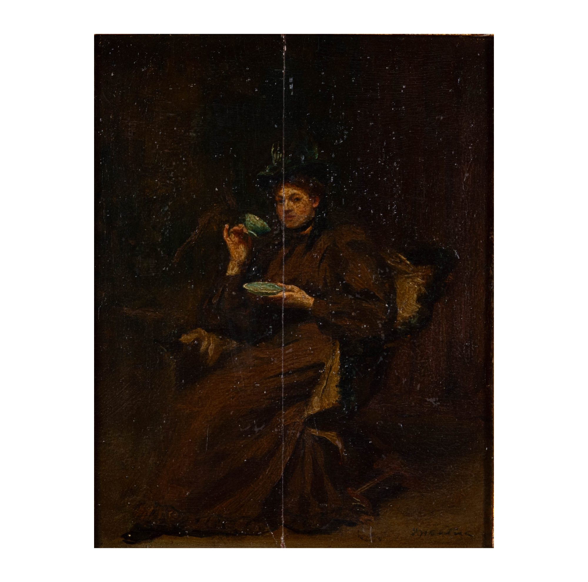German Interior Scene of Figure Drinking Tea