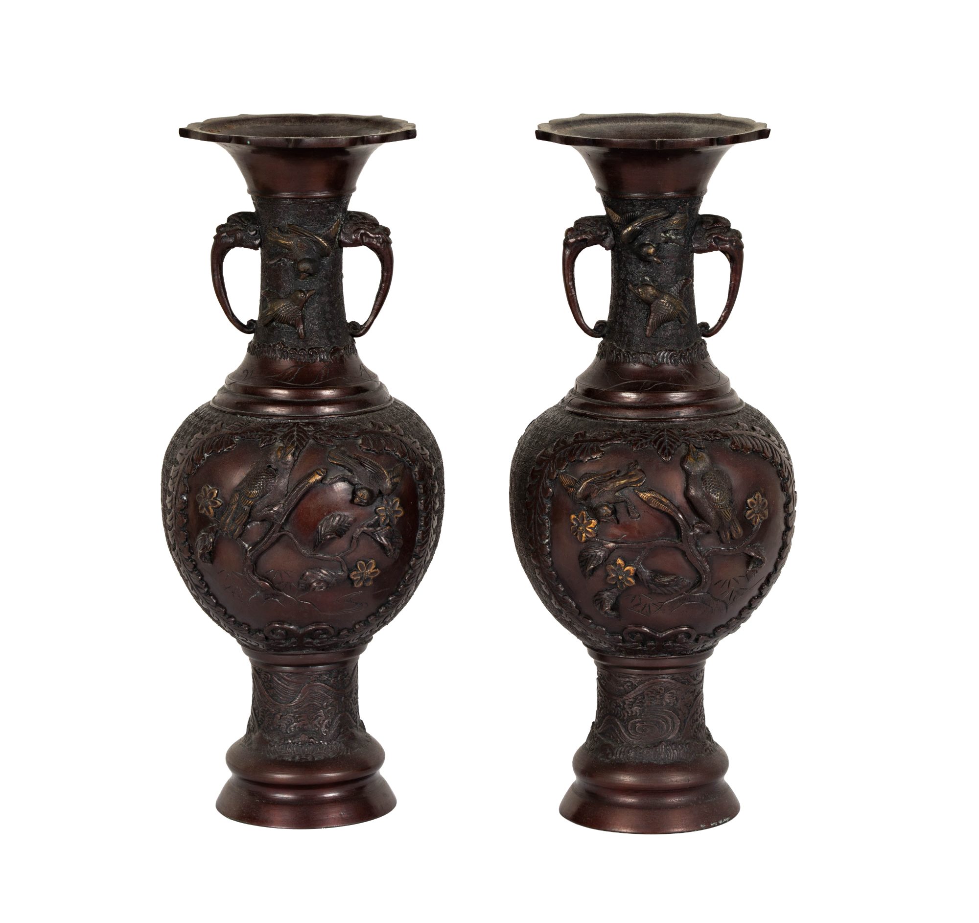 Pair of Japanese Bronze Urns