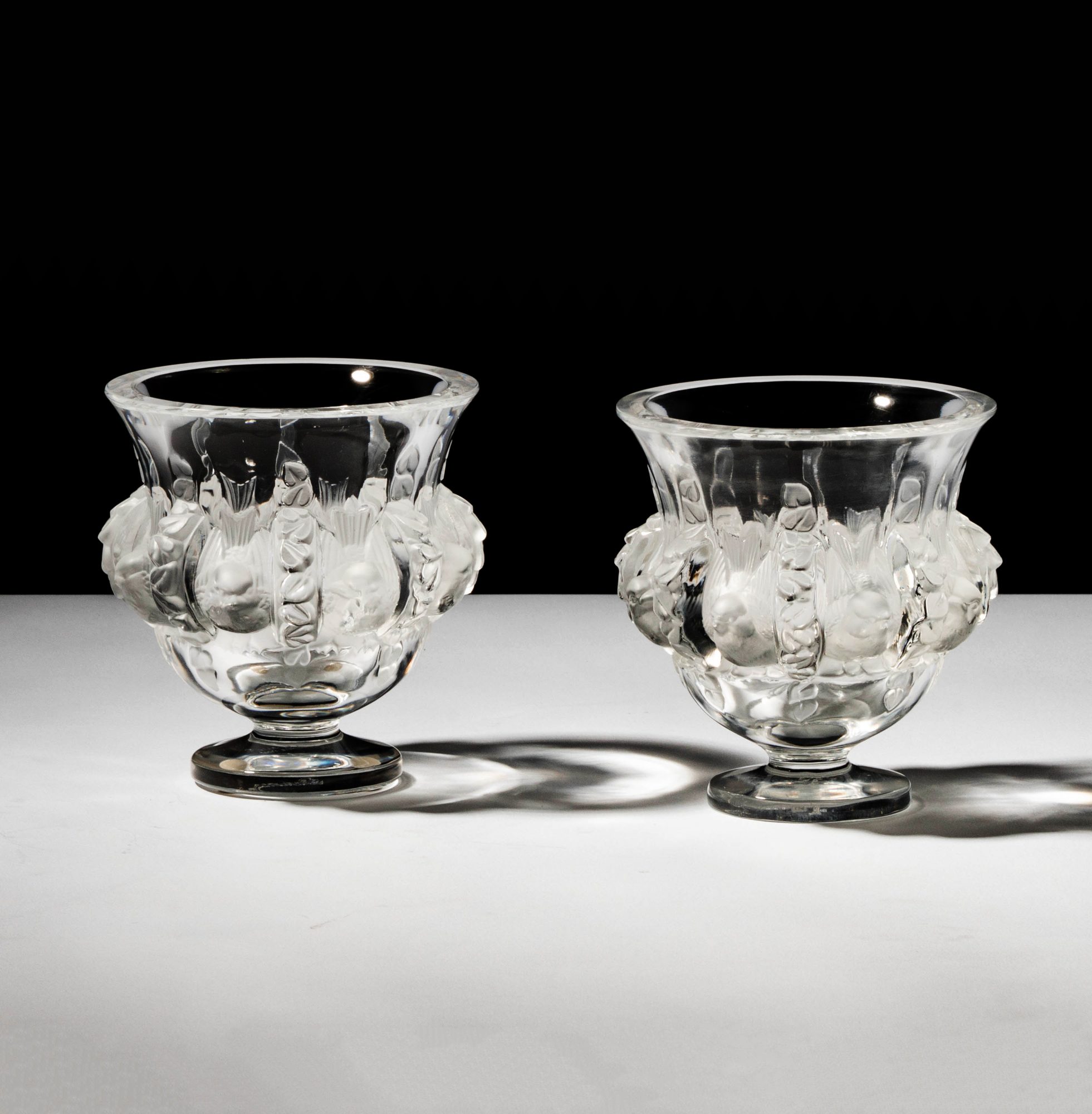 Pair of Lalique Budgie Vases