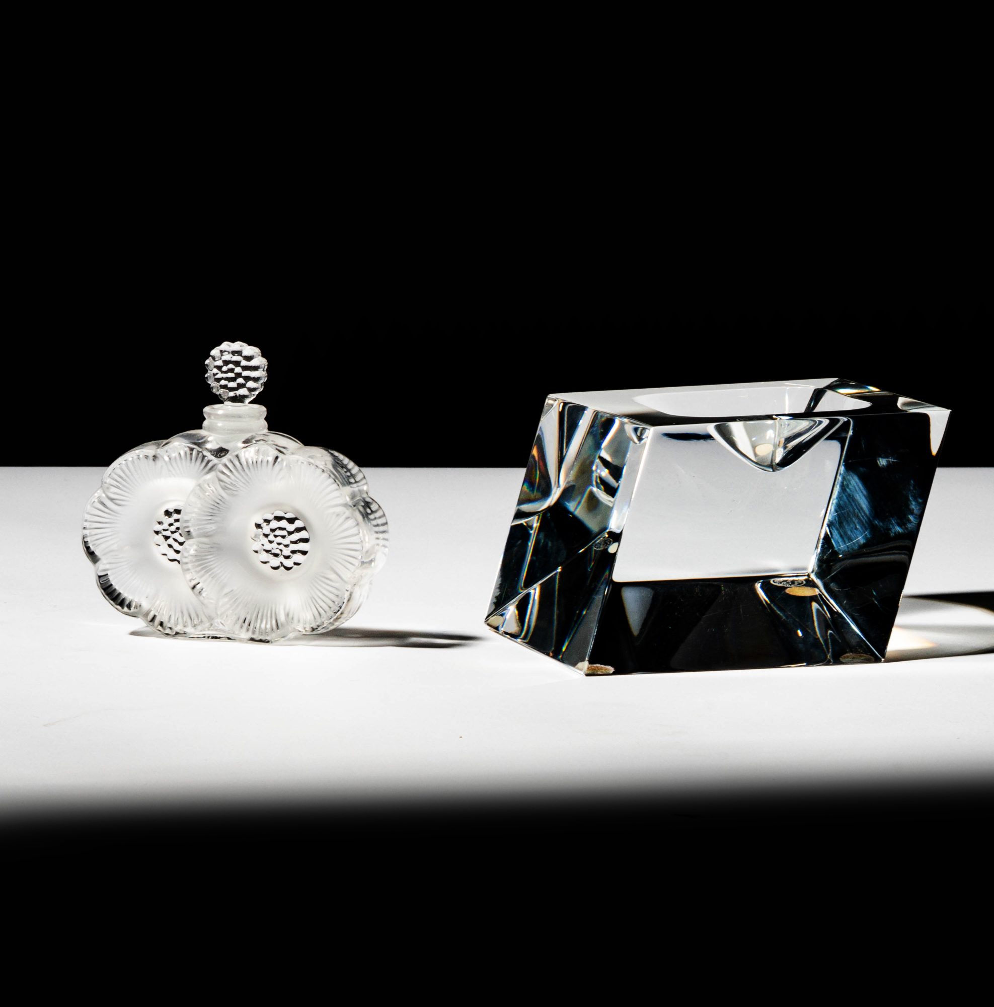 A Lalique Perfume Bottle and a Baccarat Bowl