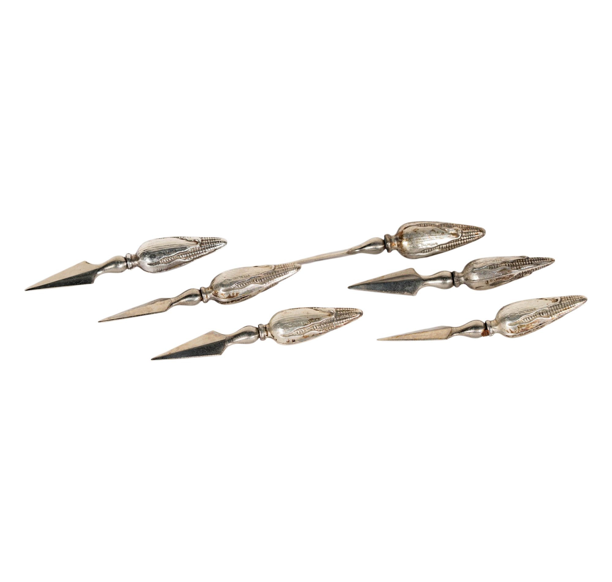 Six Sterling Silver Corn Holders