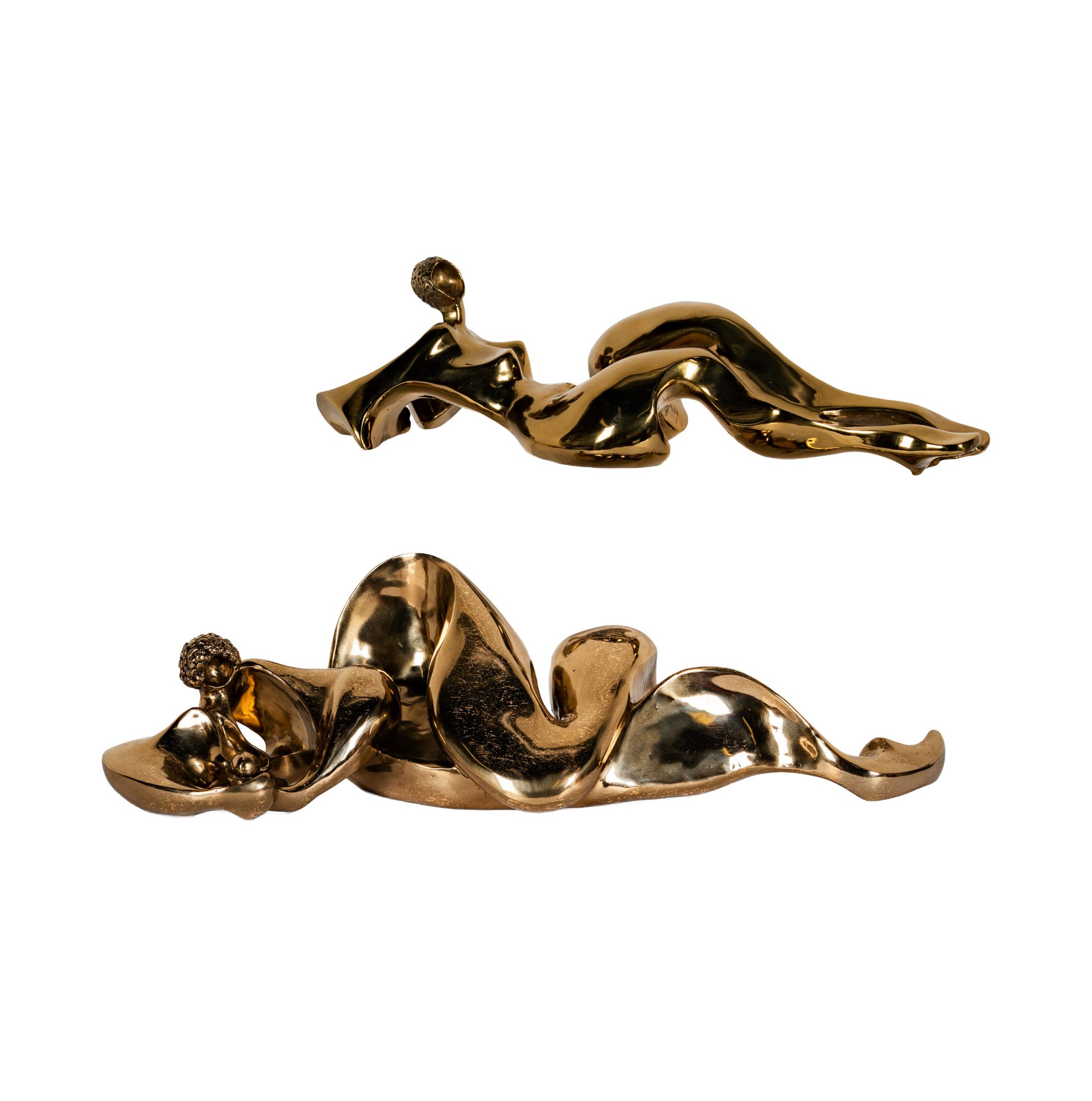 Two Abstract Brass Nude Sculptures