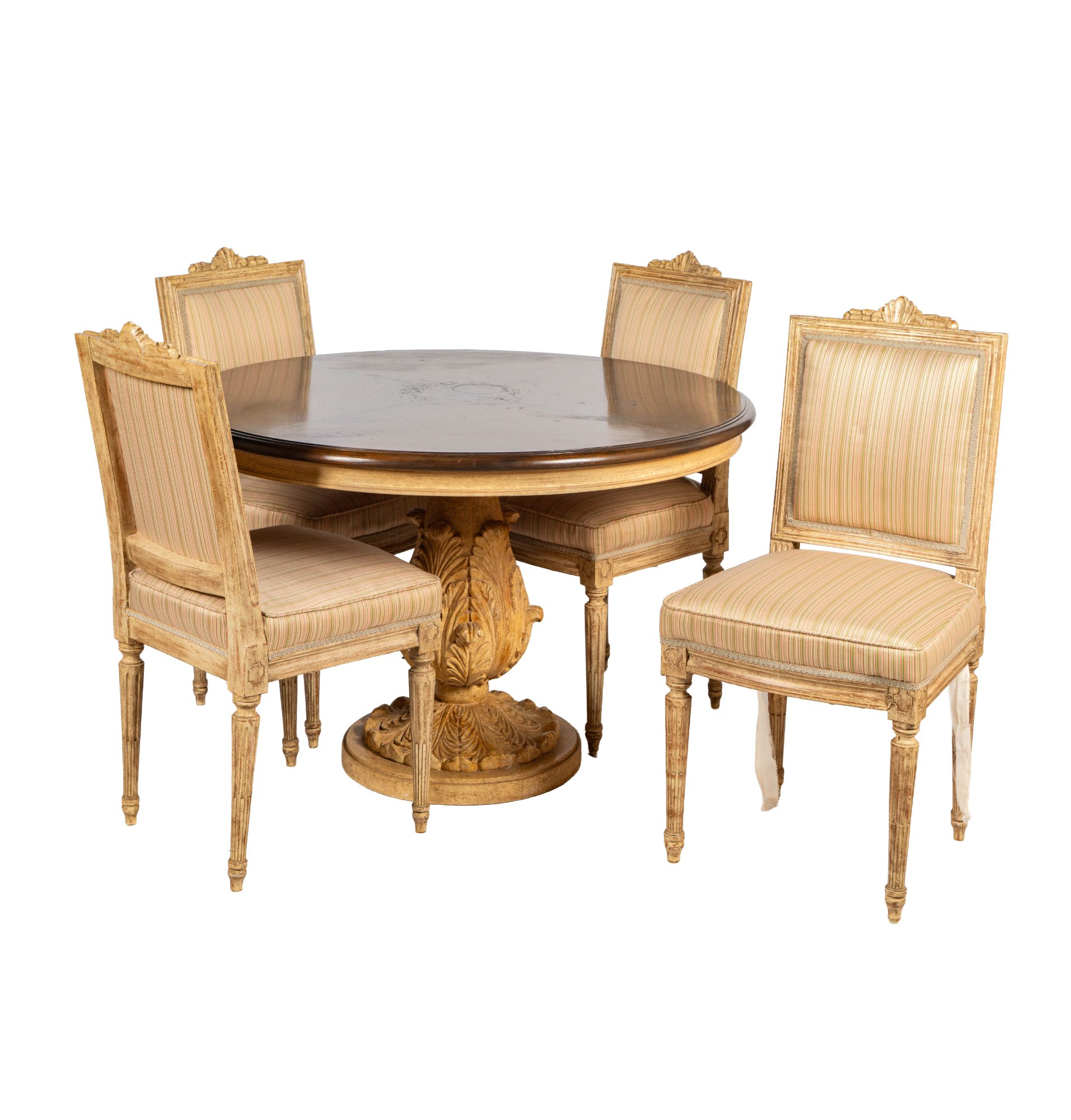 Louis XVI style Painted Round Table and Four Chairs