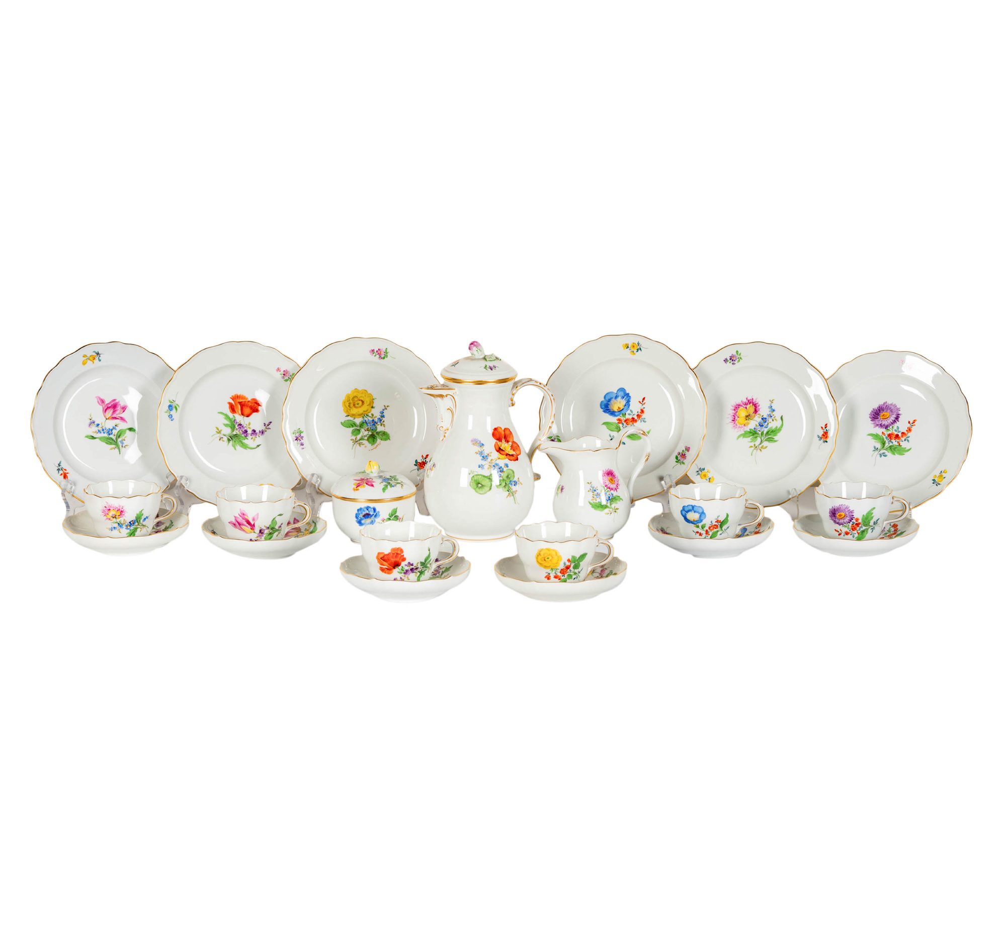 A Meissen Floral Painted Porcelain Dessert Service