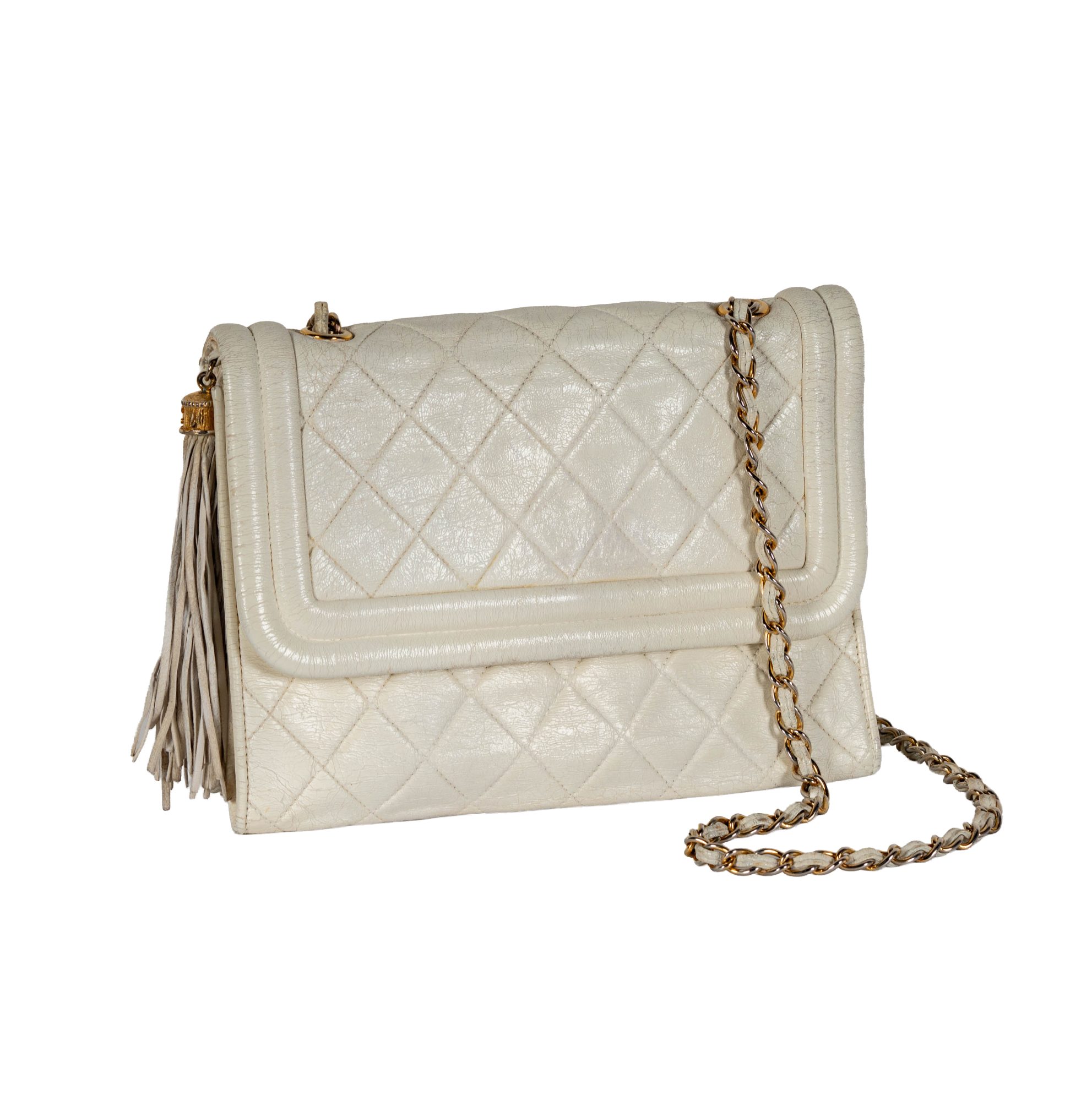Chanel Quilted White Leather Flap Bag